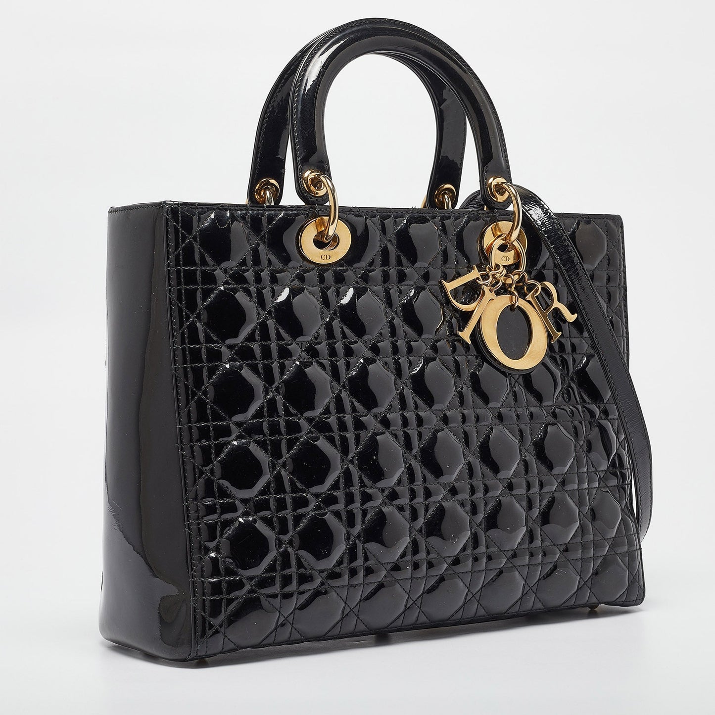 DIOR Black Cannage Patent Leather Large Lady  Tote