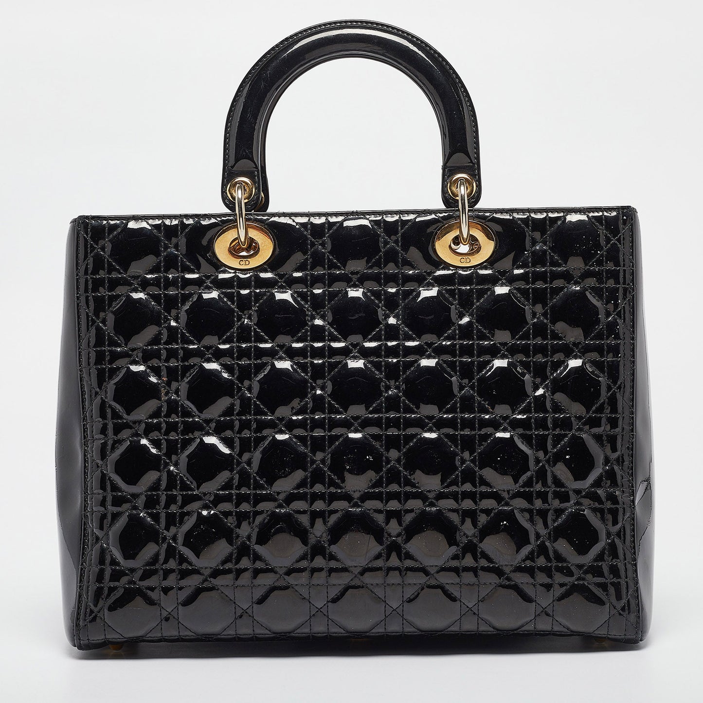 DIOR Black Cannage Patent Leather Large Lady  Tote