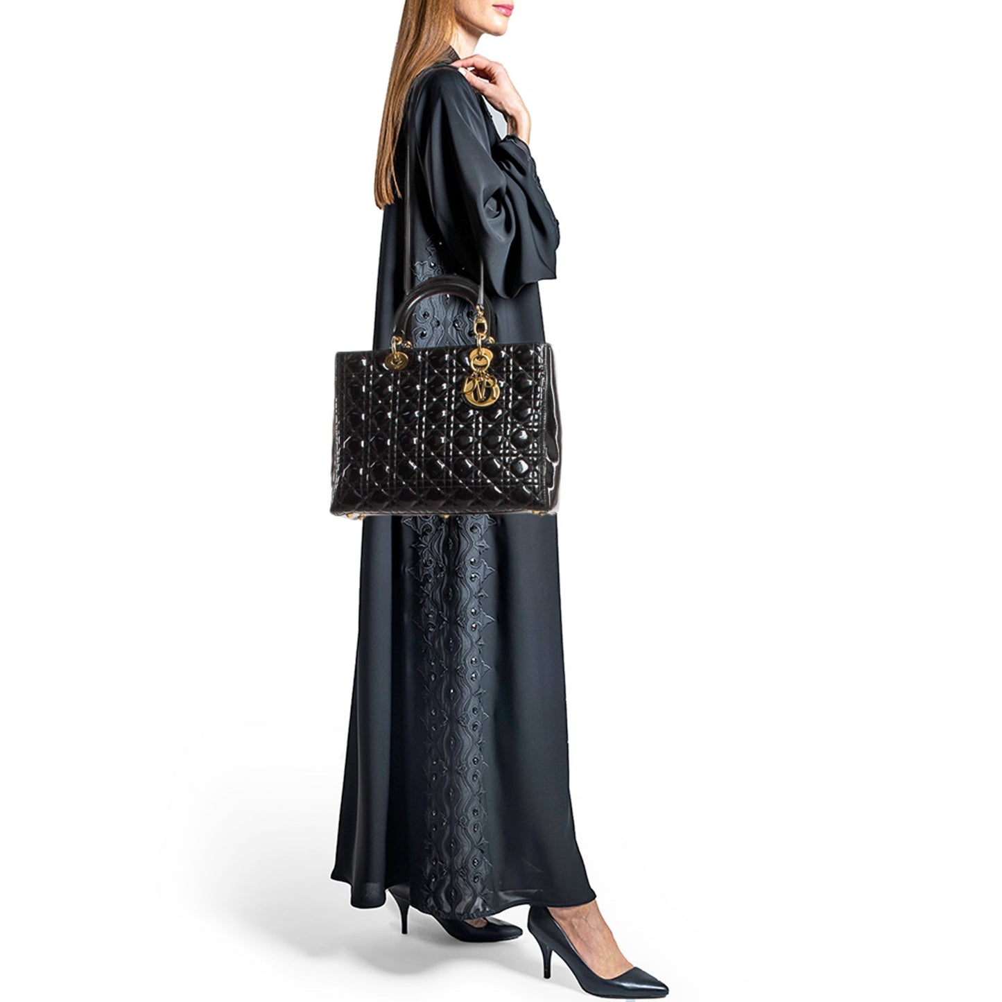 DIOR Black Cannage Patent Leather Large Lady  Tote