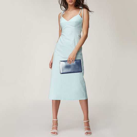 DIOR Blue Leather Metal Flap Clutch