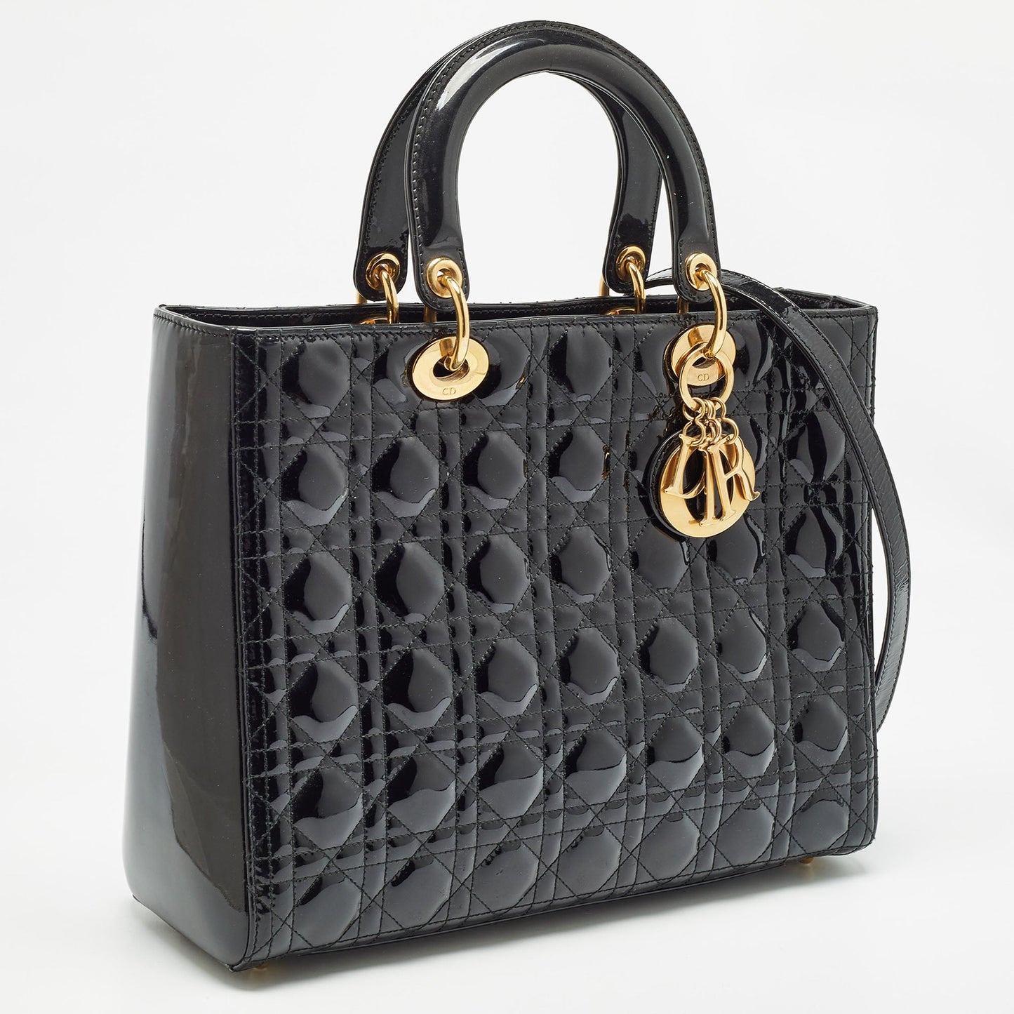 DIOR Black Cannage Patent Leather Large Lady  Tote