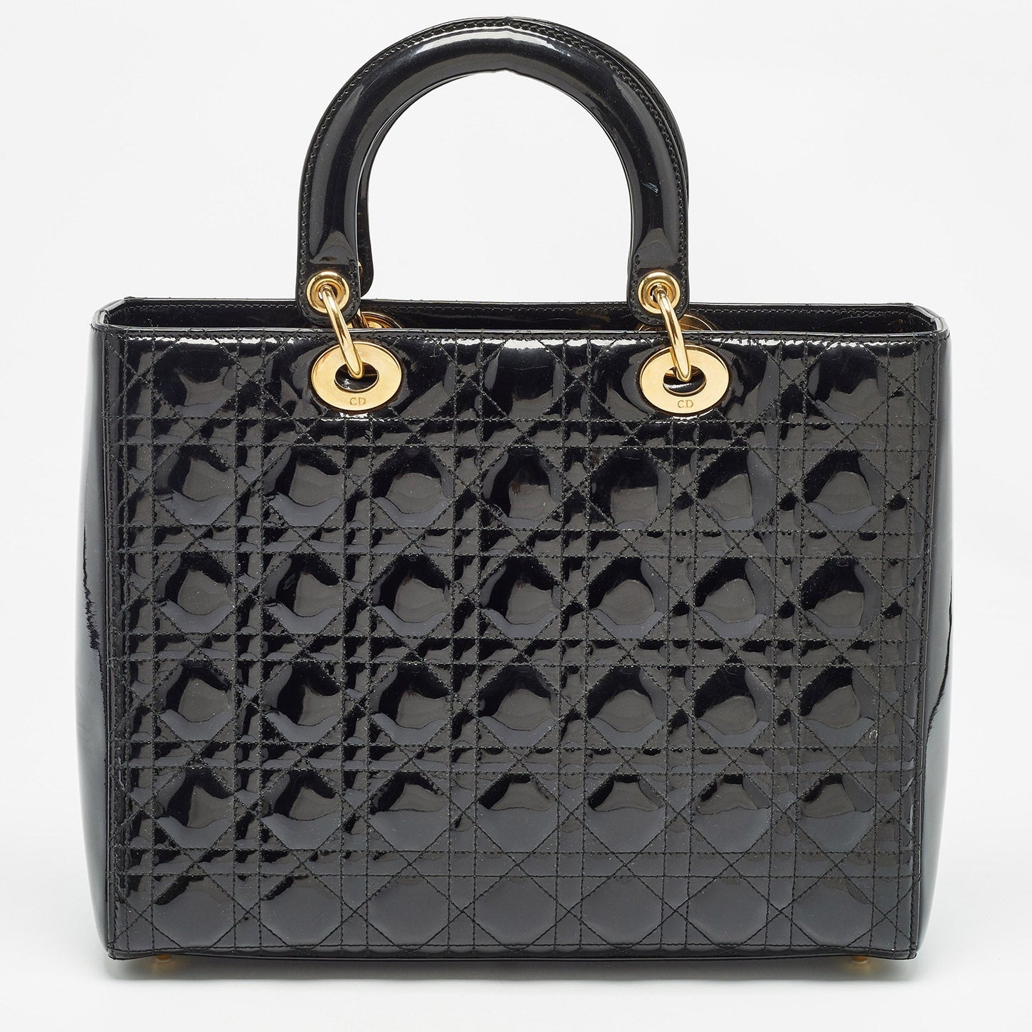 DIOR Black Cannage Patent Leather Large Lady  Tote