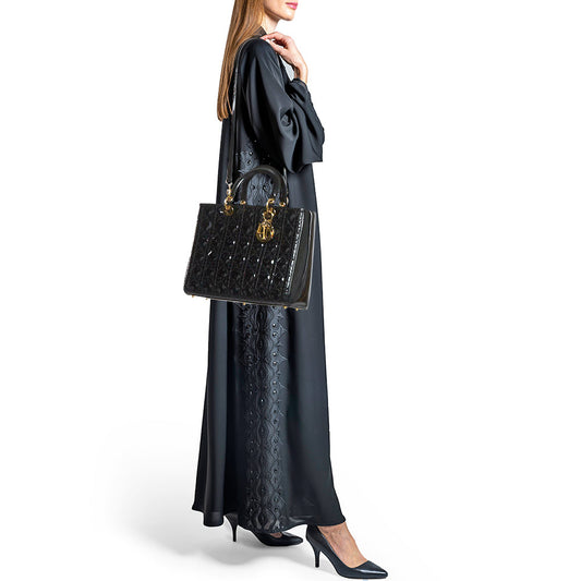 DIOR Black Cannage Patent Leather Large Lady  Tote