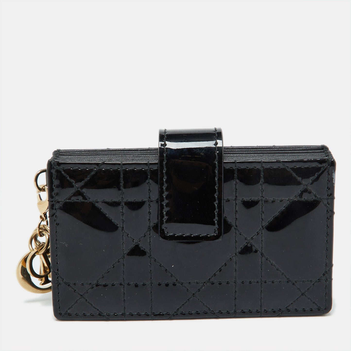 DIOR Black Cannage Patent Leather Lady  5 Gusset Card Holder