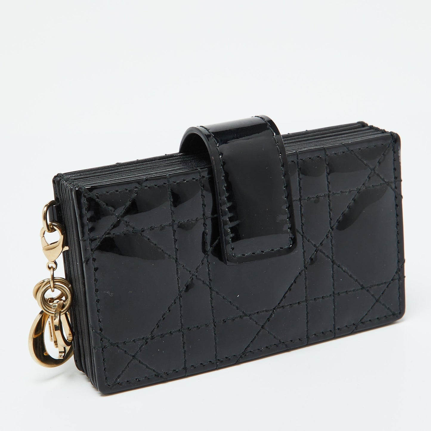 DIOR Black Cannage Patent Leather Lady  5 Gusset Card Holder