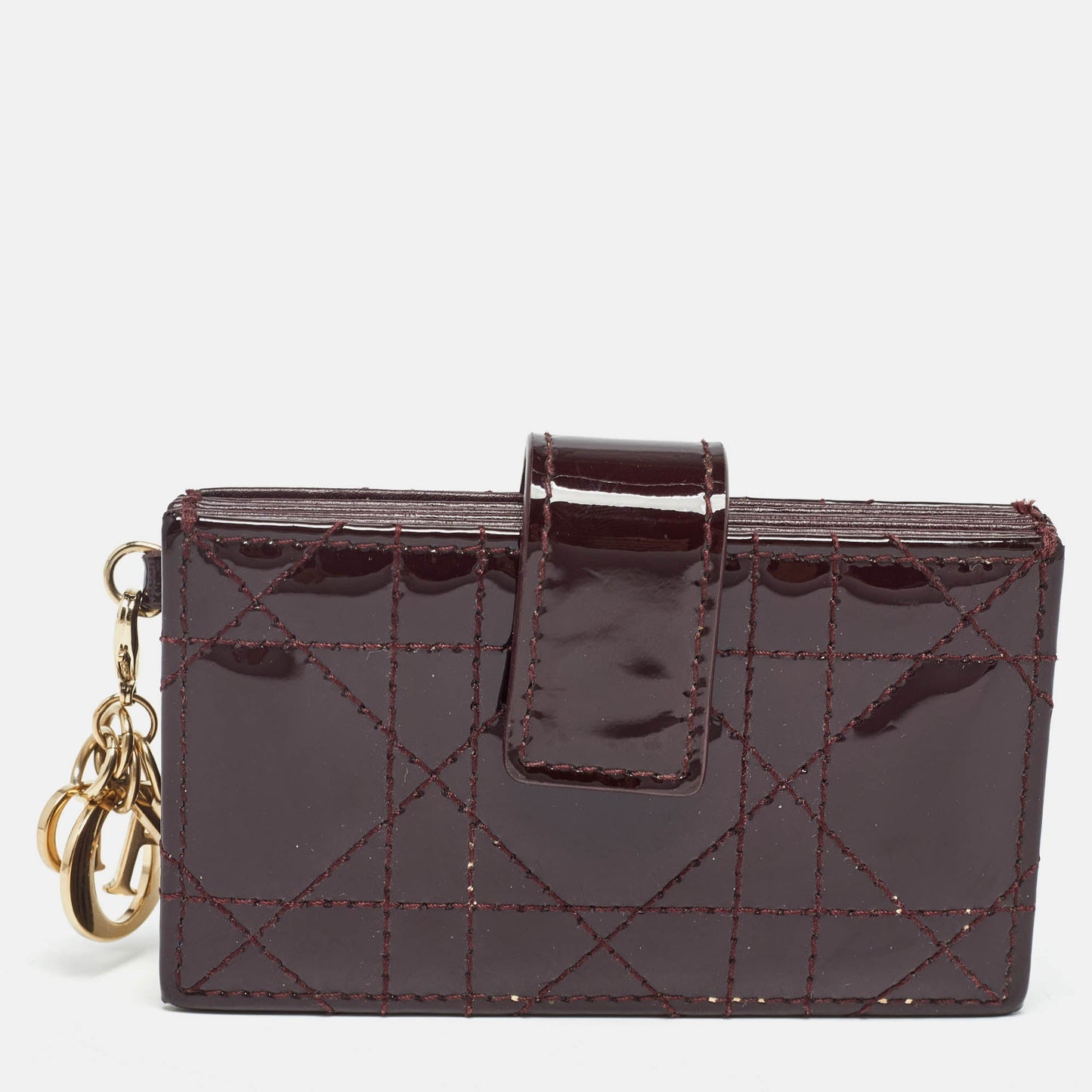 DIOR Burgundy Cannage Patent Leather Lady  5 Gusset Card Holder