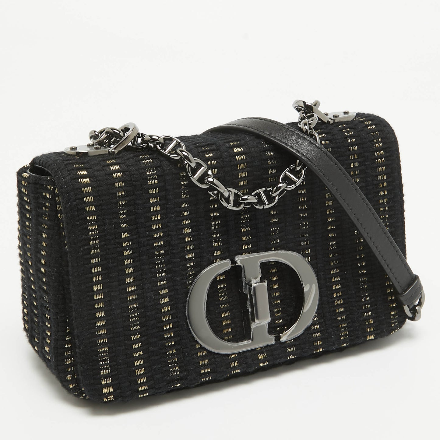 DIOR Black/Gold Embroidered Fabric Small Caro Shoulder Bag