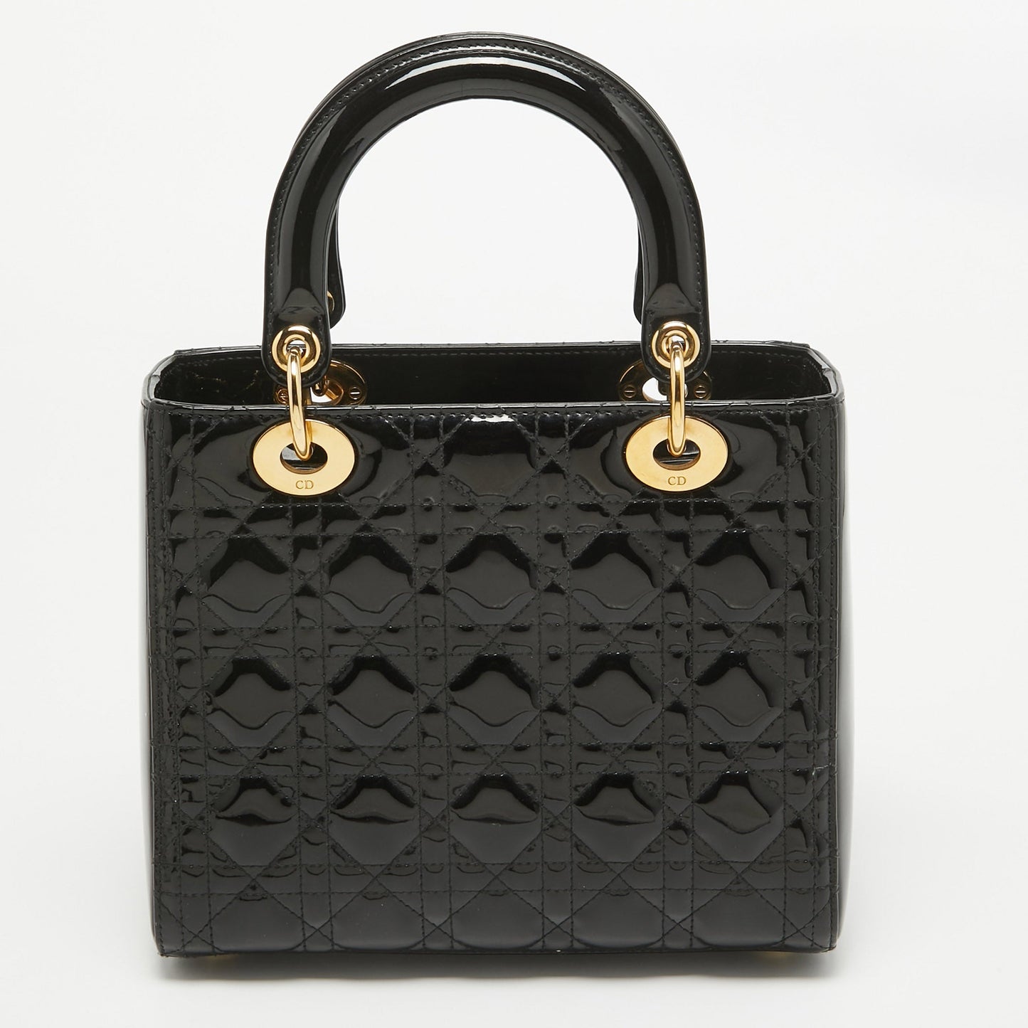 DIOR Black Cannage Patent Leather Medium Lady  Tote