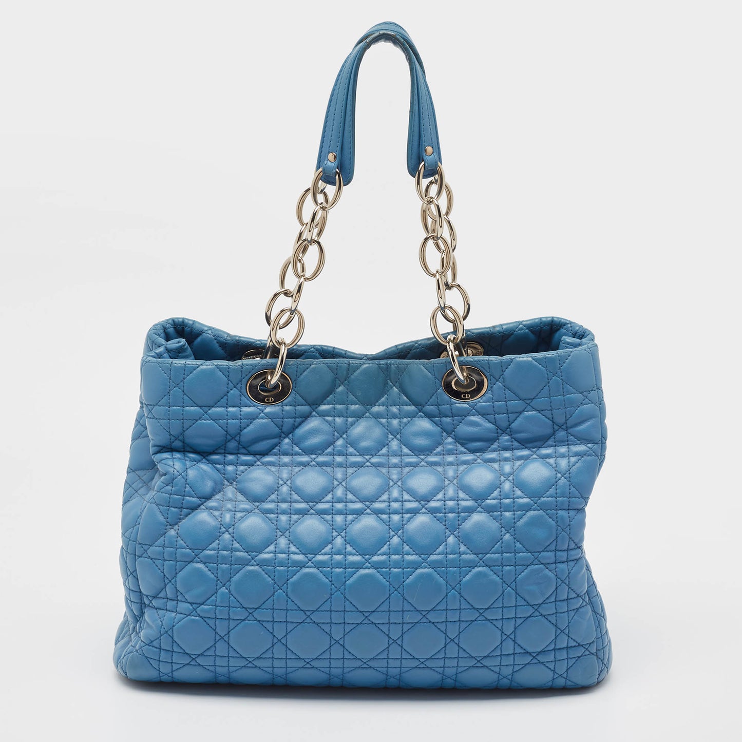 DIOR Blue Cannage Leather Large Soft Lady  Shopper Tote