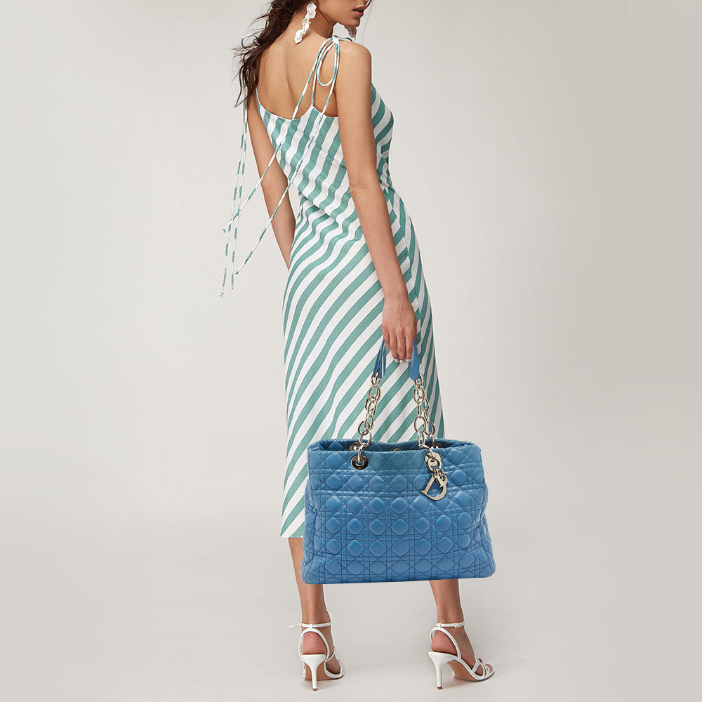 DIOR Blue Cannage Leather Large Soft Lady  Shopper Tote