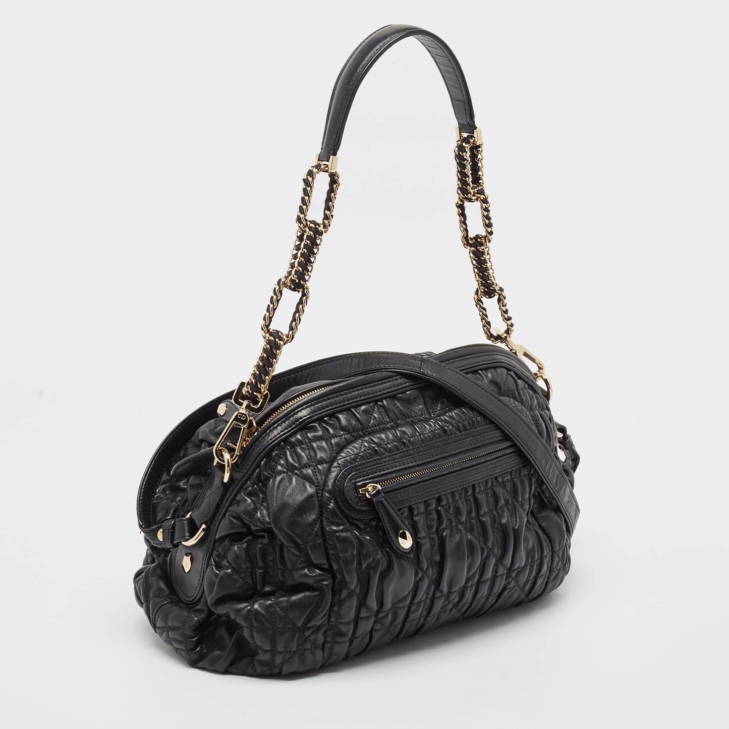 DIOR Black Cannage Gaufre Leather Delices Shoulder Bag