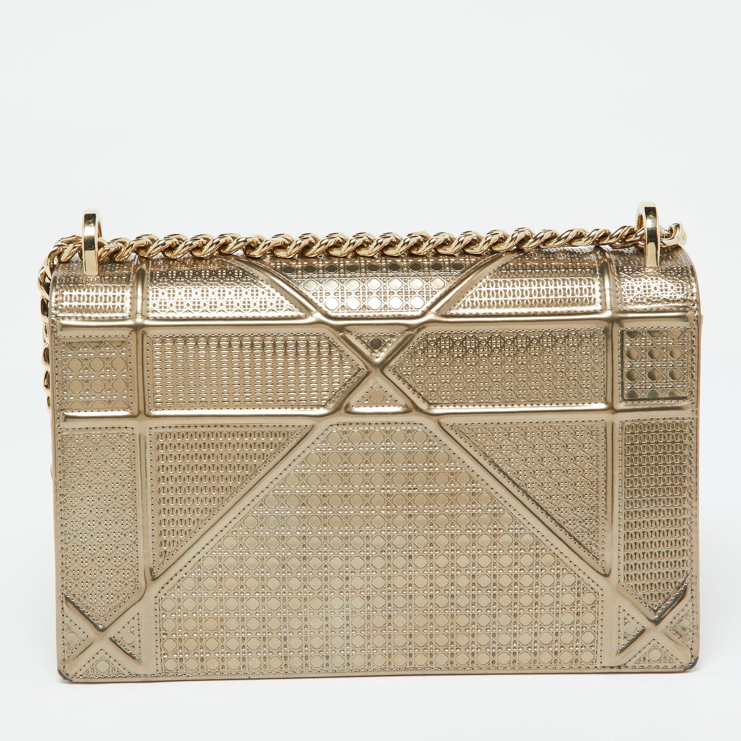 DIOR Gold Microcannage Patent Leather Medium ama Flap Shoulder Bag