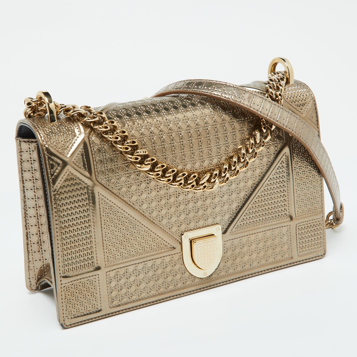 DIOR Gold Microcannage Patent Leather Medium ama Flap Shoulder Bag