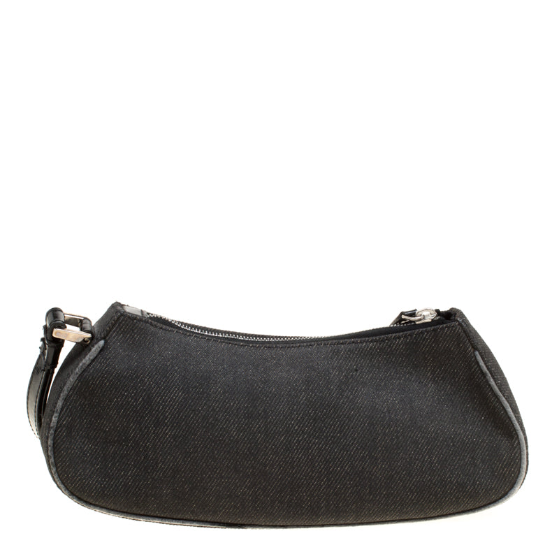 DIOR Black Denim and Leather Motorcycle Rockabilly Wristlet Clutch