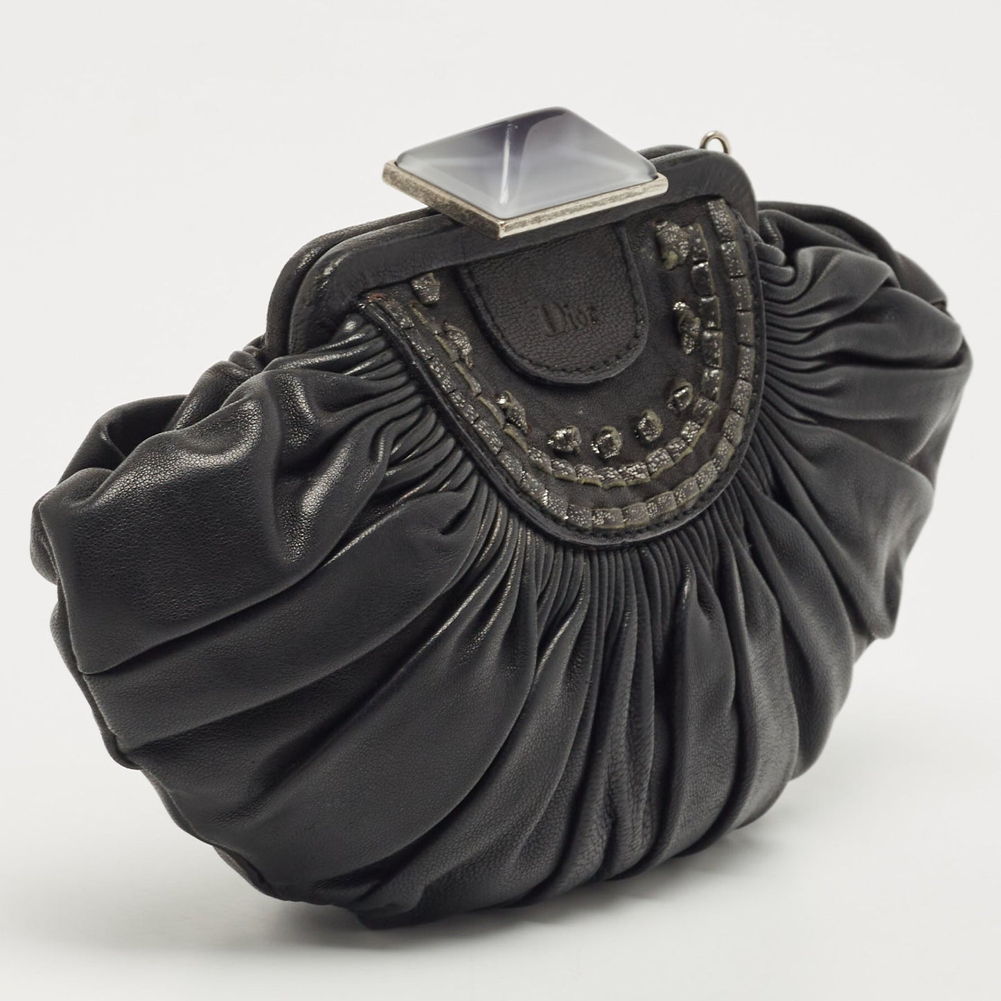 DIOR Black Pleated Leather Frame Clutch