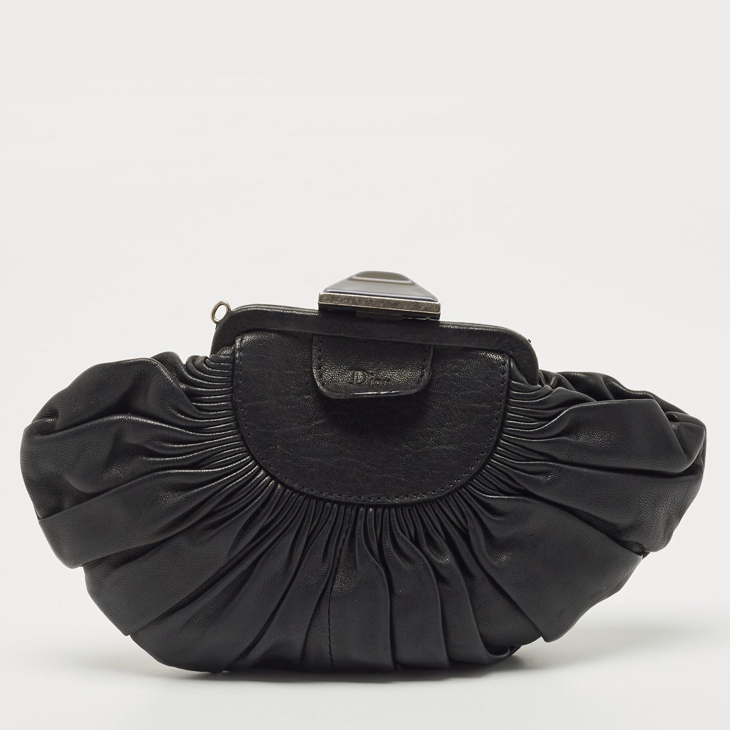 DIOR Black Pleated Leather Frame Clutch
