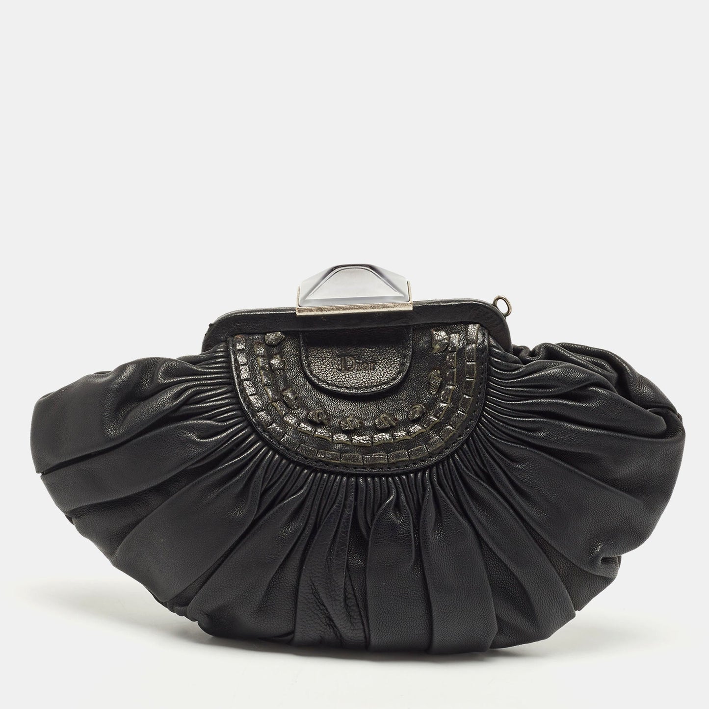 DIOR Black Pleated Leather Frame Clutch