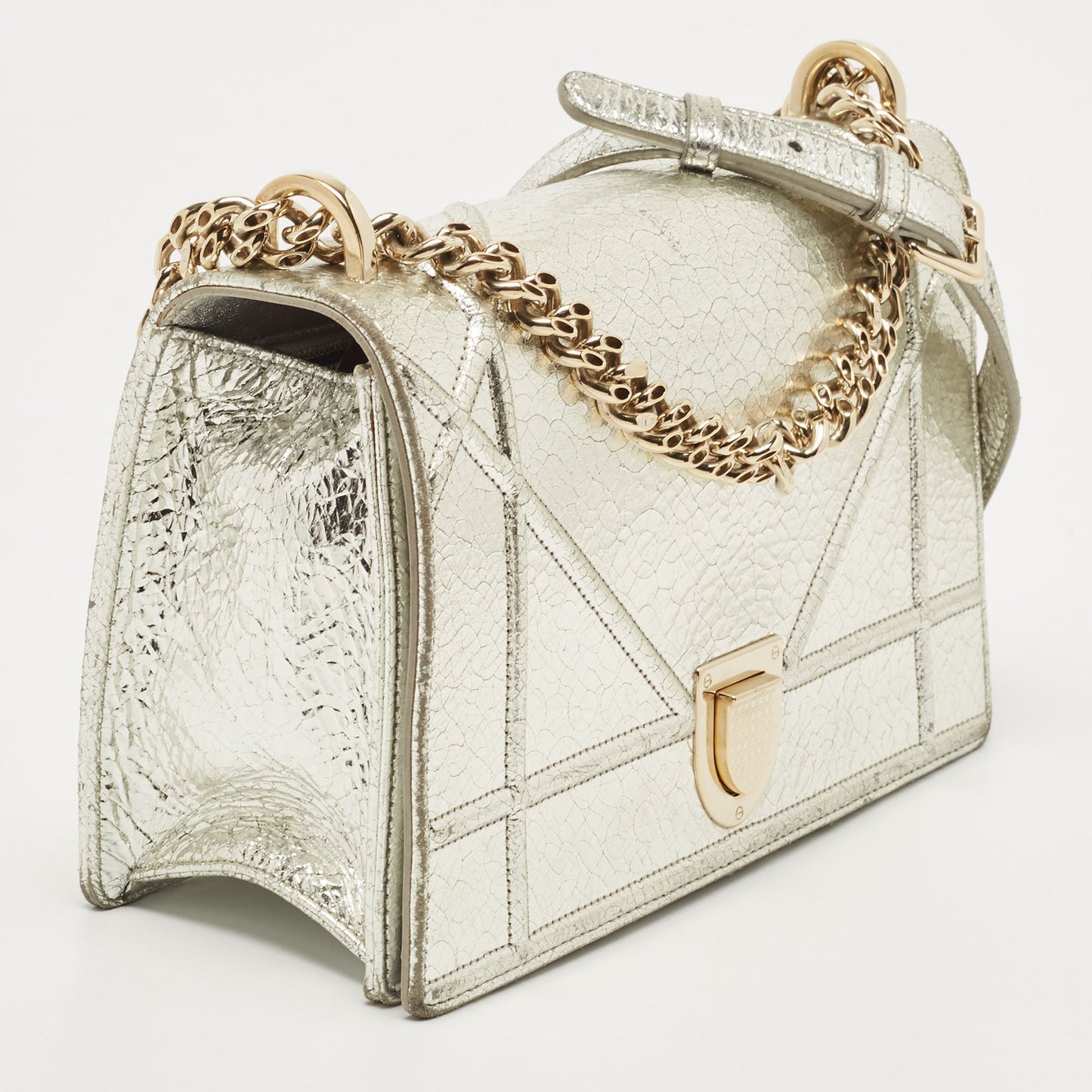 DIOR Silver Leather Medium ama Flap Shoulder Bag