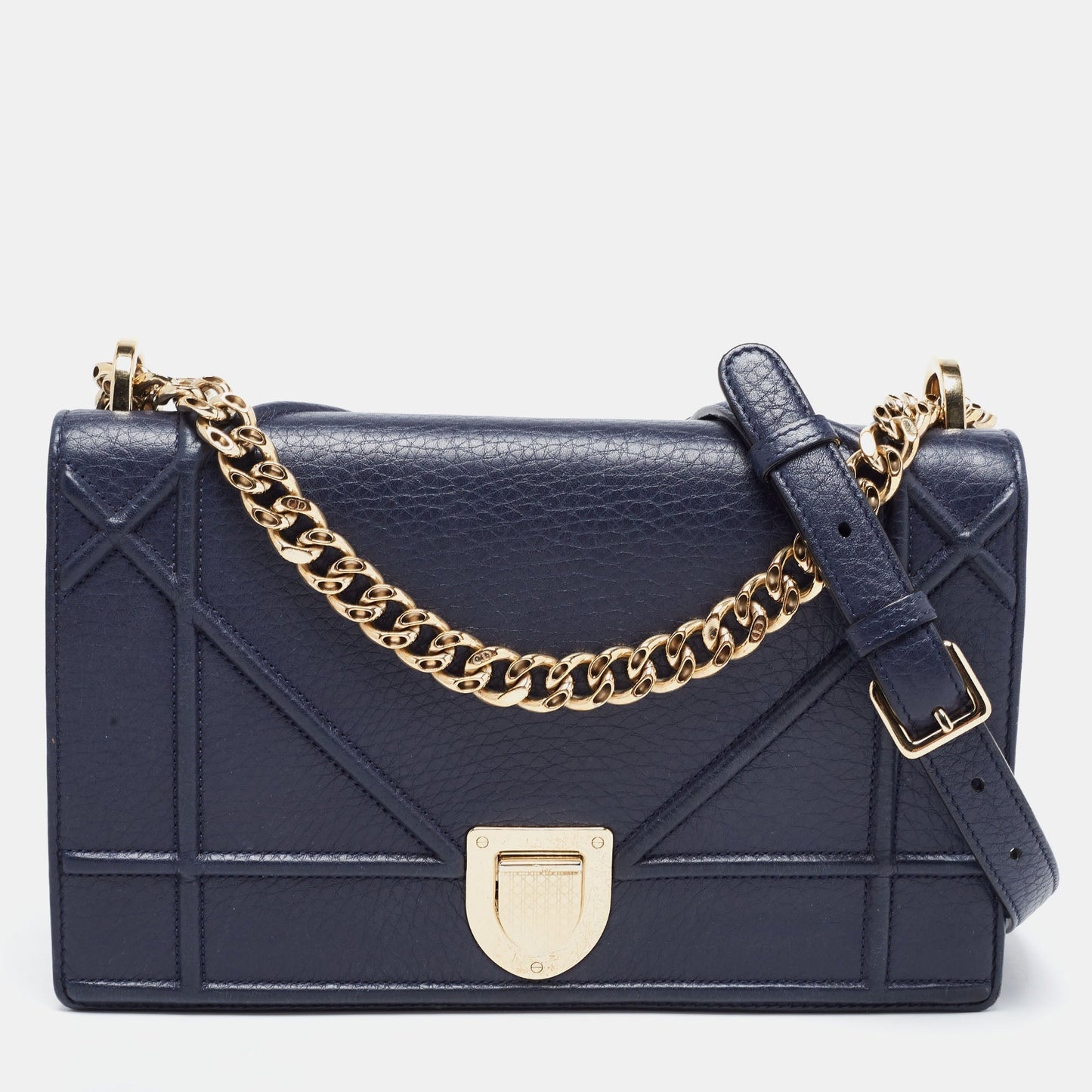 DIOR Navy Blue Leather Medium ama Flap Shoulder Bag