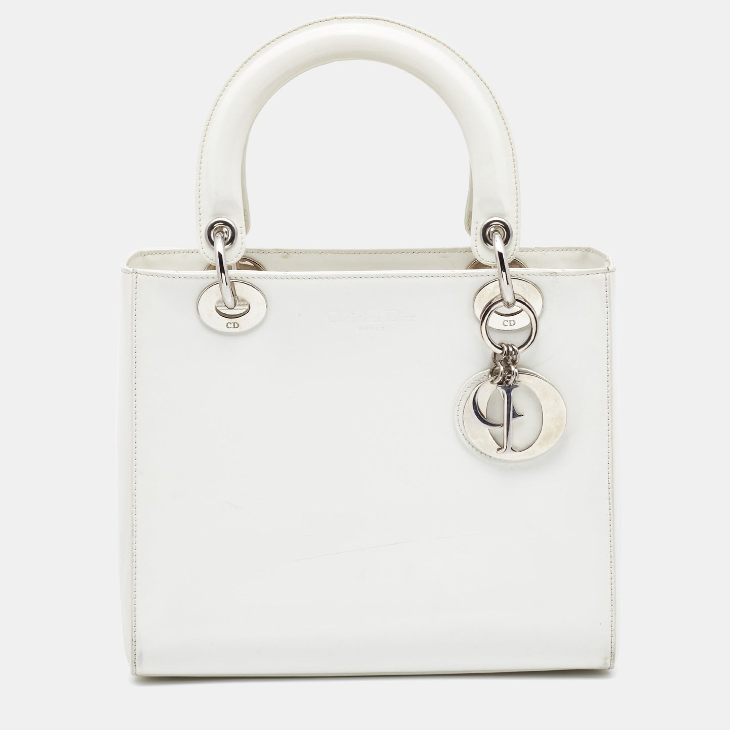 DIOR Off White Patent Leather Medium Vintage Lady  Tote