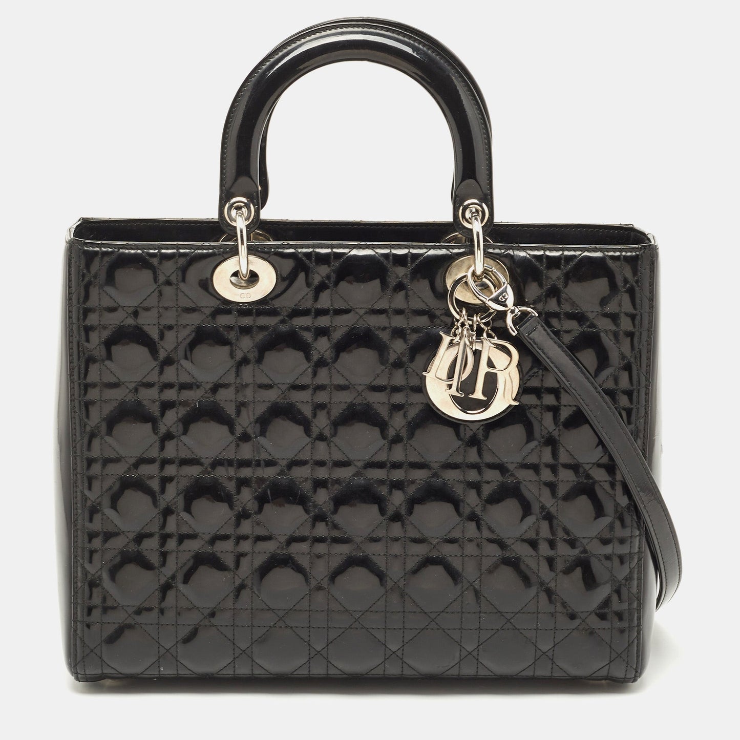 DIOR Black Cannage Patent Leather Large Lady  Tote