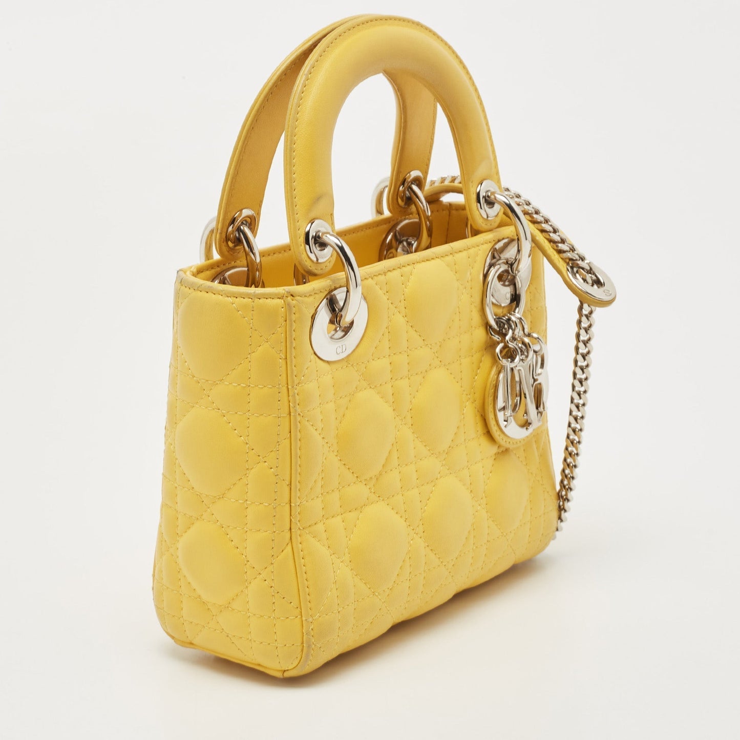 DIOR Yellow Cannage Leather Mini Chain Lady  Tote