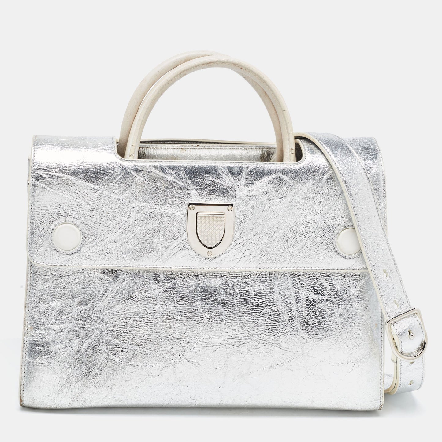 DIOR Silver Laminated Leather Medium ever Bag