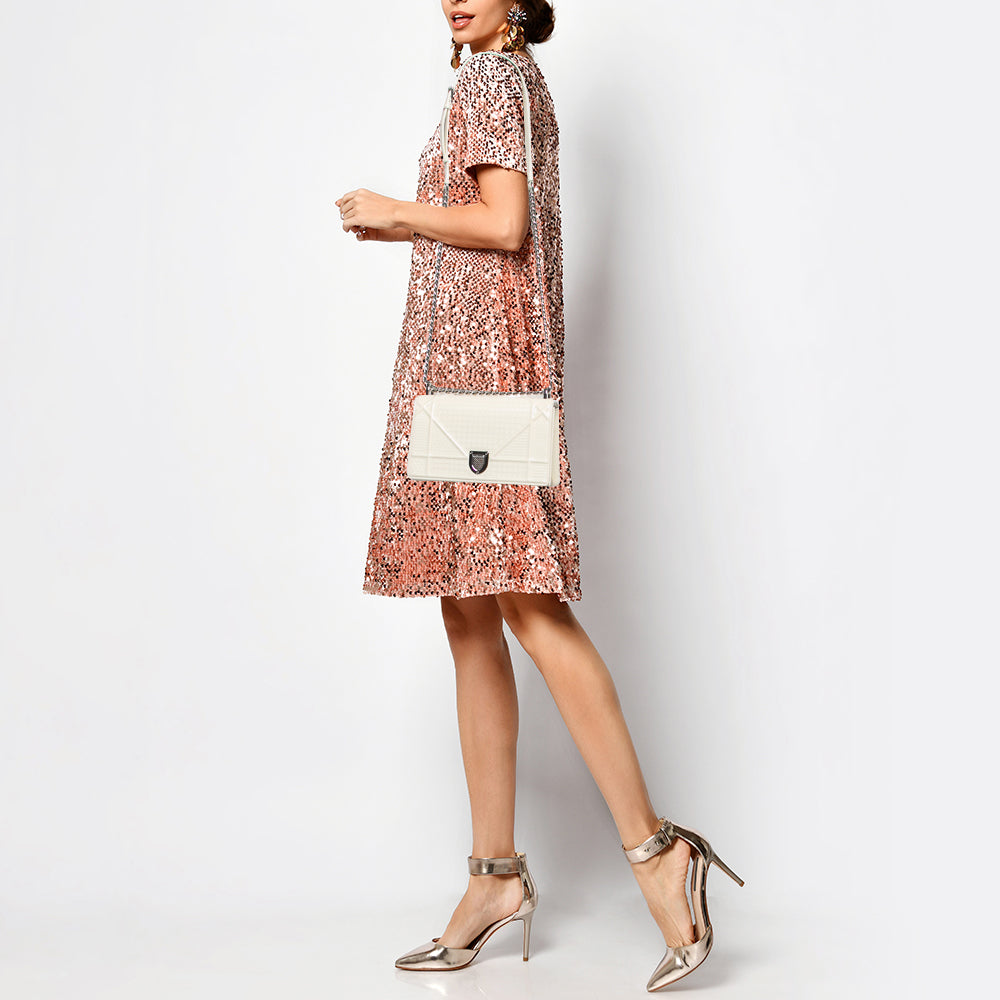 DIOR Off White Micro Cannage Patent Leather Small ama Flap Bag