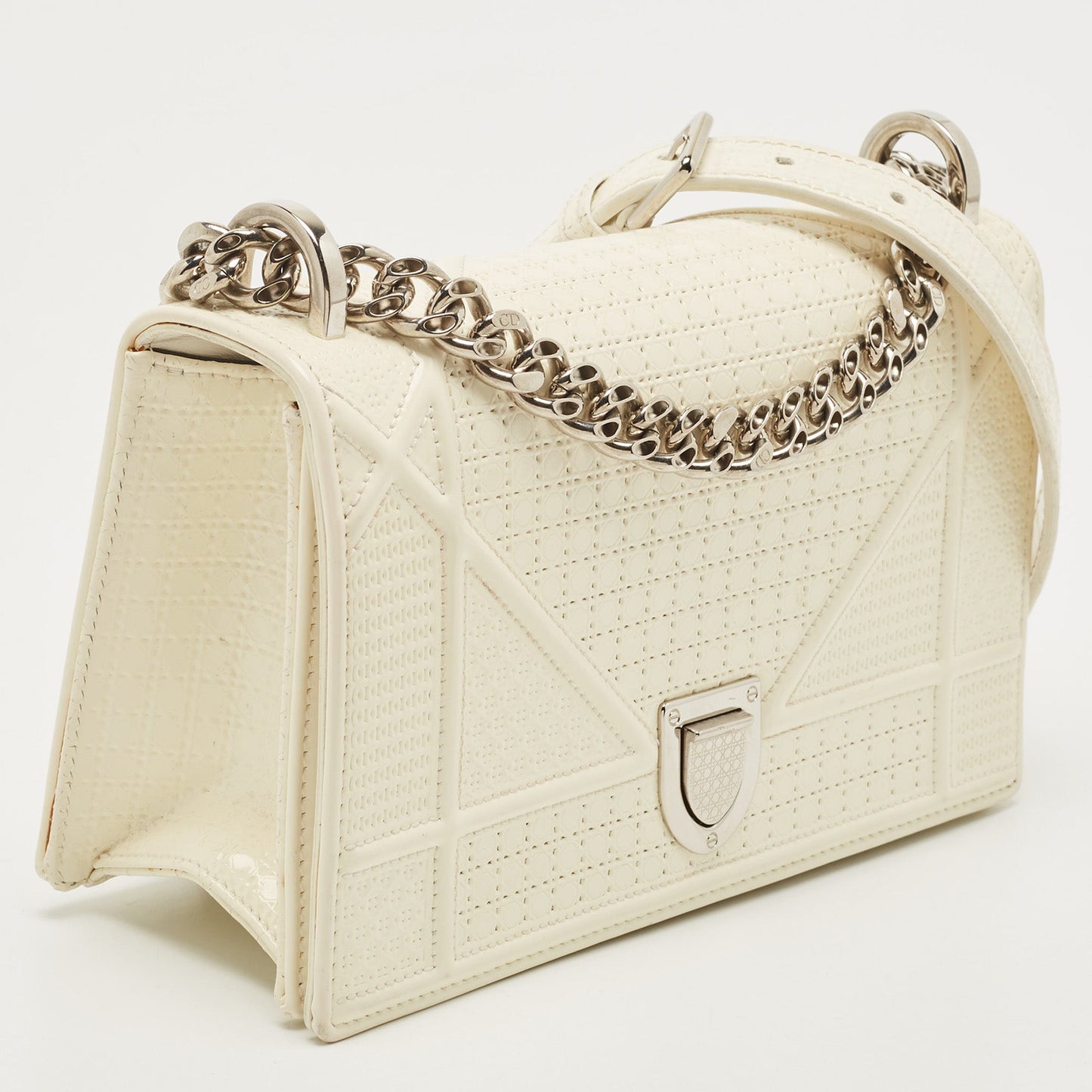 DIOR Off White Micro Cannage Patent Leather Small ama Flap Bag