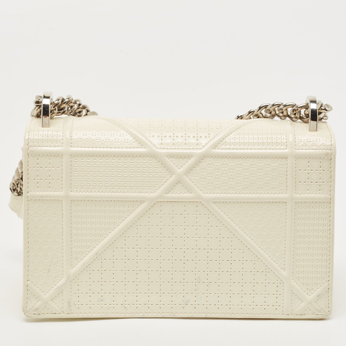 DIOR Off White Micro Cannage Patent Leather Small ama Flap Bag