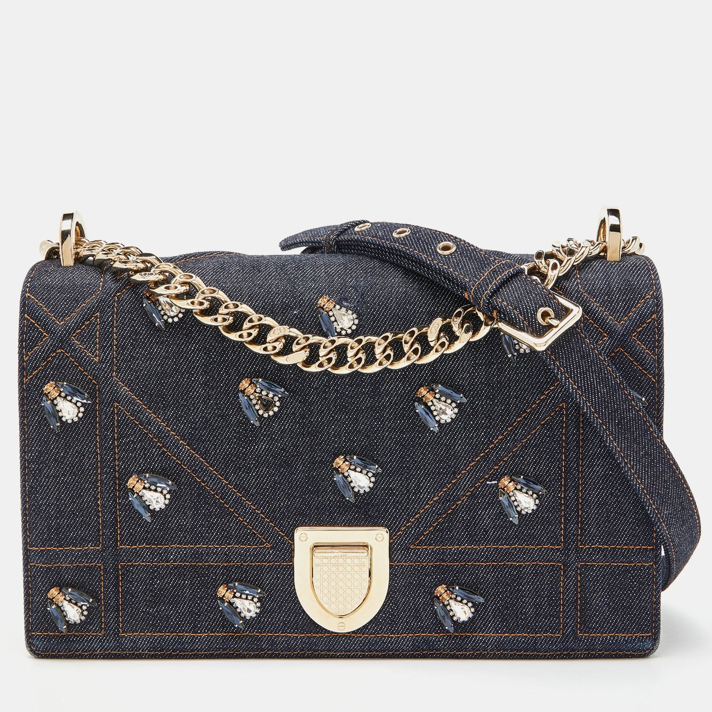 DIOR Blue Denim Medium Crystal Embellished ama Shoulder Bag