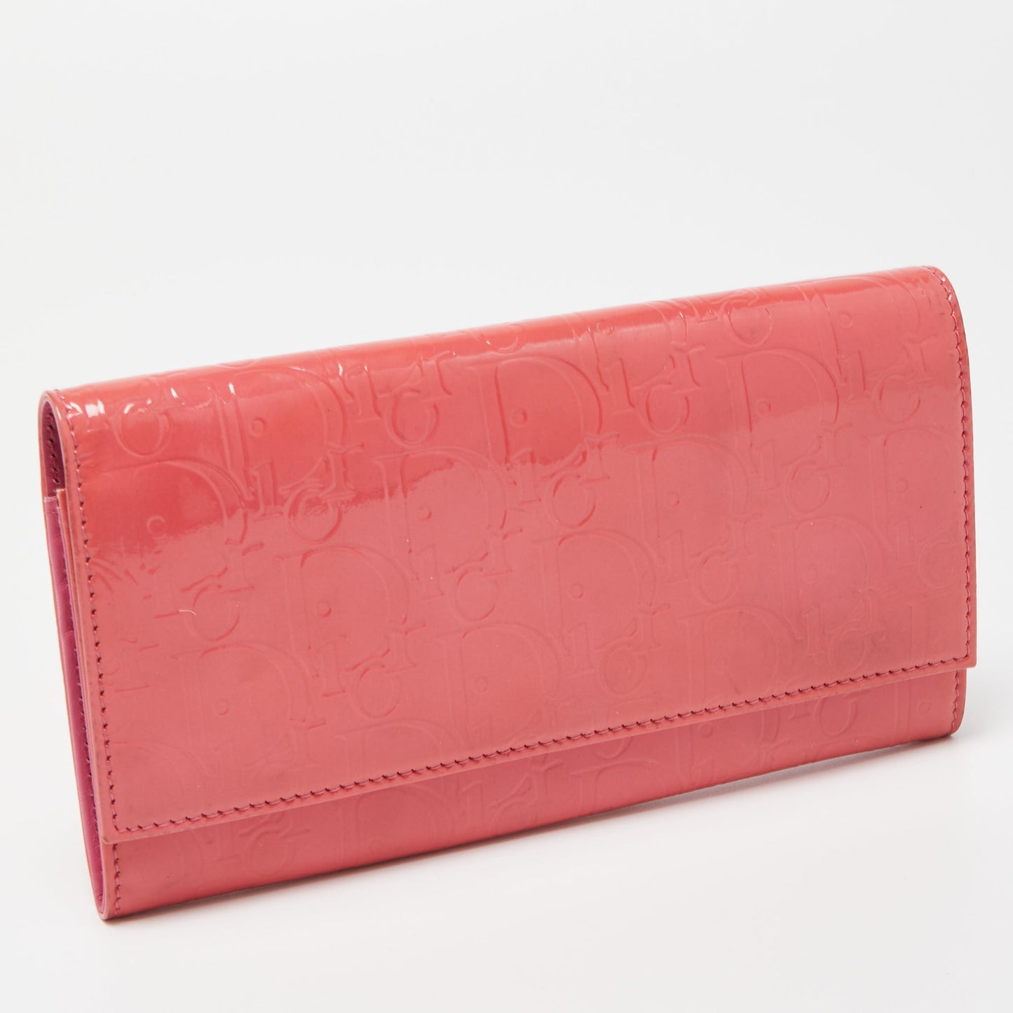 DIOR Pink Oblique Embossed Patent Leather Continental Wallet