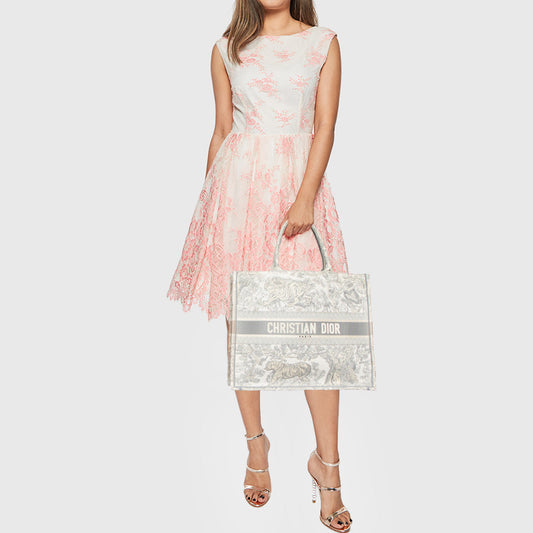 DIOR Grey Embroidered Canvas Large Toile de Jouy Book Tote