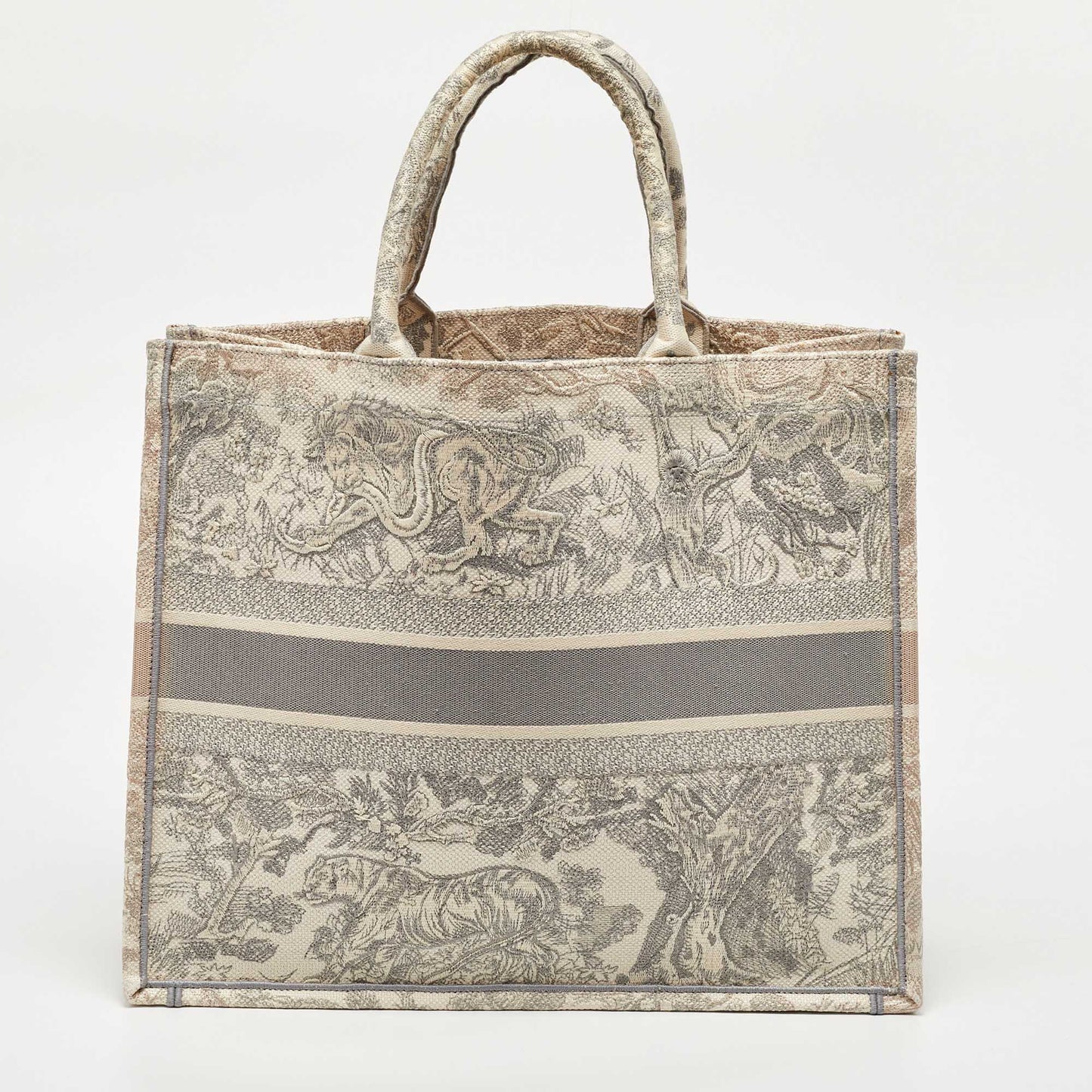 DIOR Grey Embroidered Canvas Large Toile de Jouy Book Tote