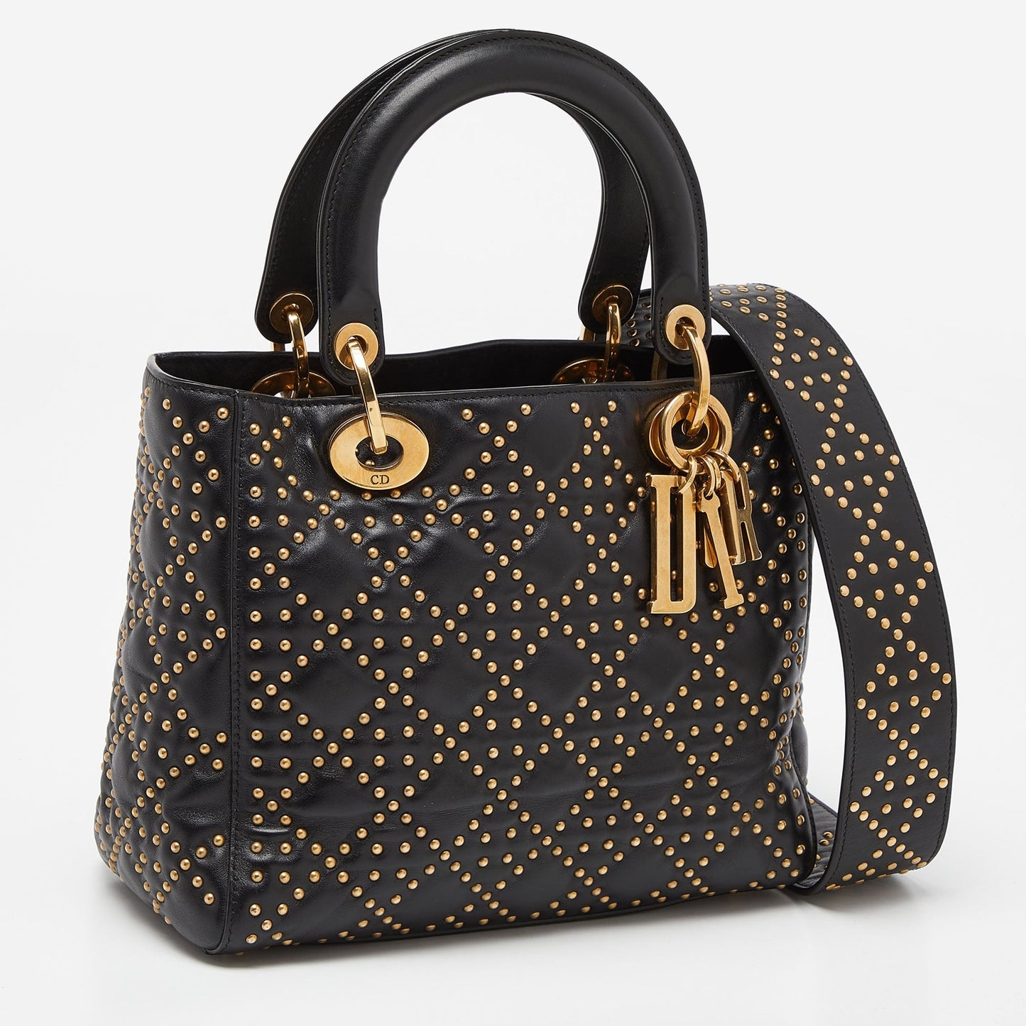 DIOR Black Leather Medium Studded Supple Lady  Tote