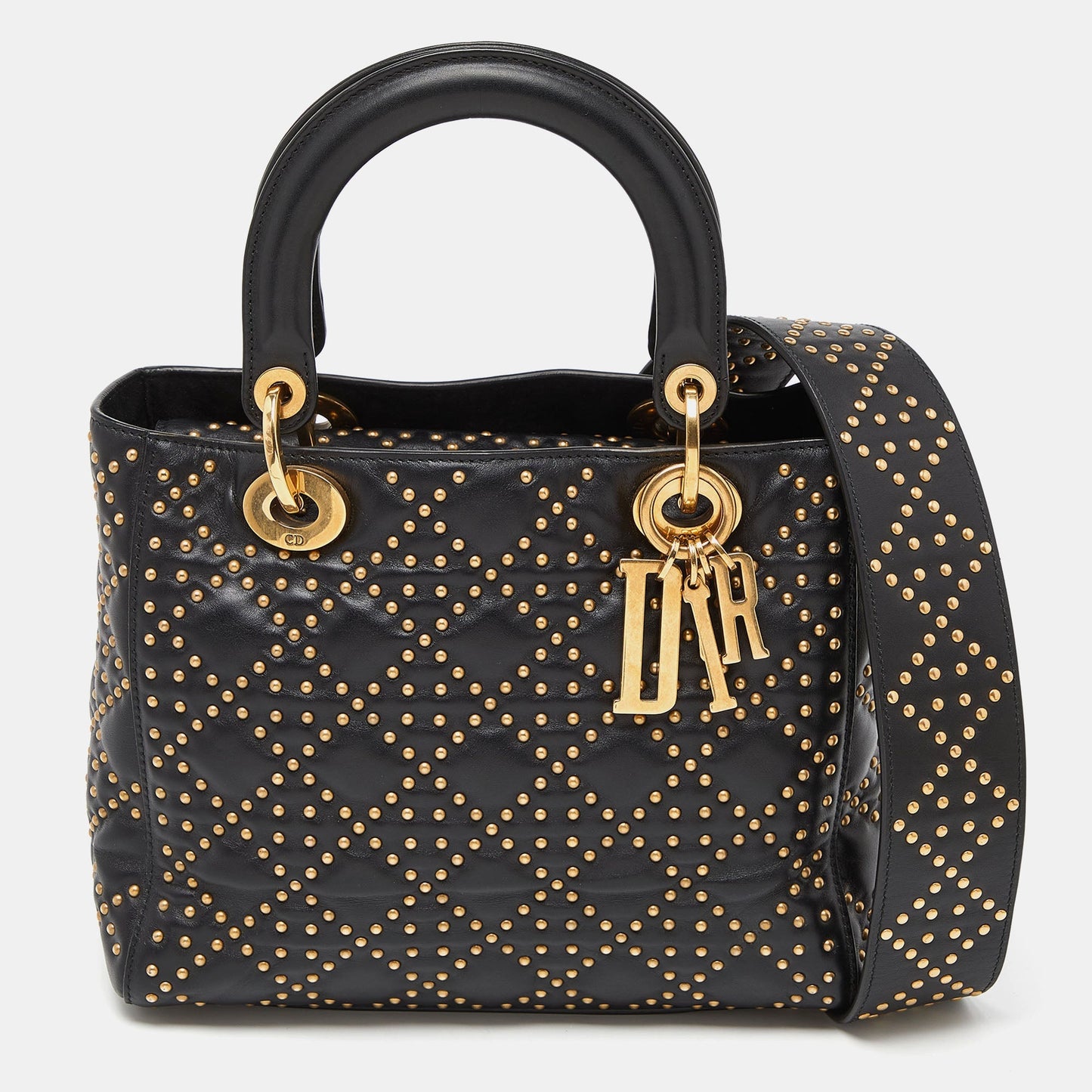 DIOR Black Leather Medium Studded Supple Lady  Tote