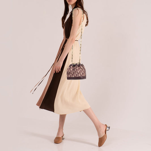DIOR Burgundy Oblique Canvas and Leather Drawstring Chain Bucket Bag