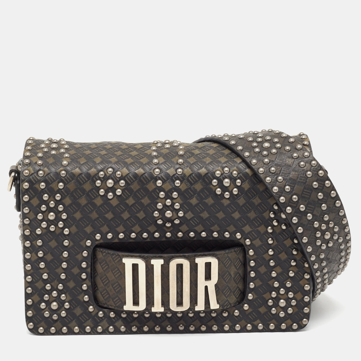 DIOR Green/Black Studded Leather Medium Dio[r]evolution J'A Chain Bag