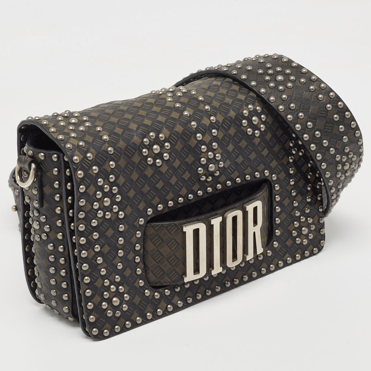 DIOR Green/Black Studded Leather Medium Dio[r]evolution J'A Chain Bag