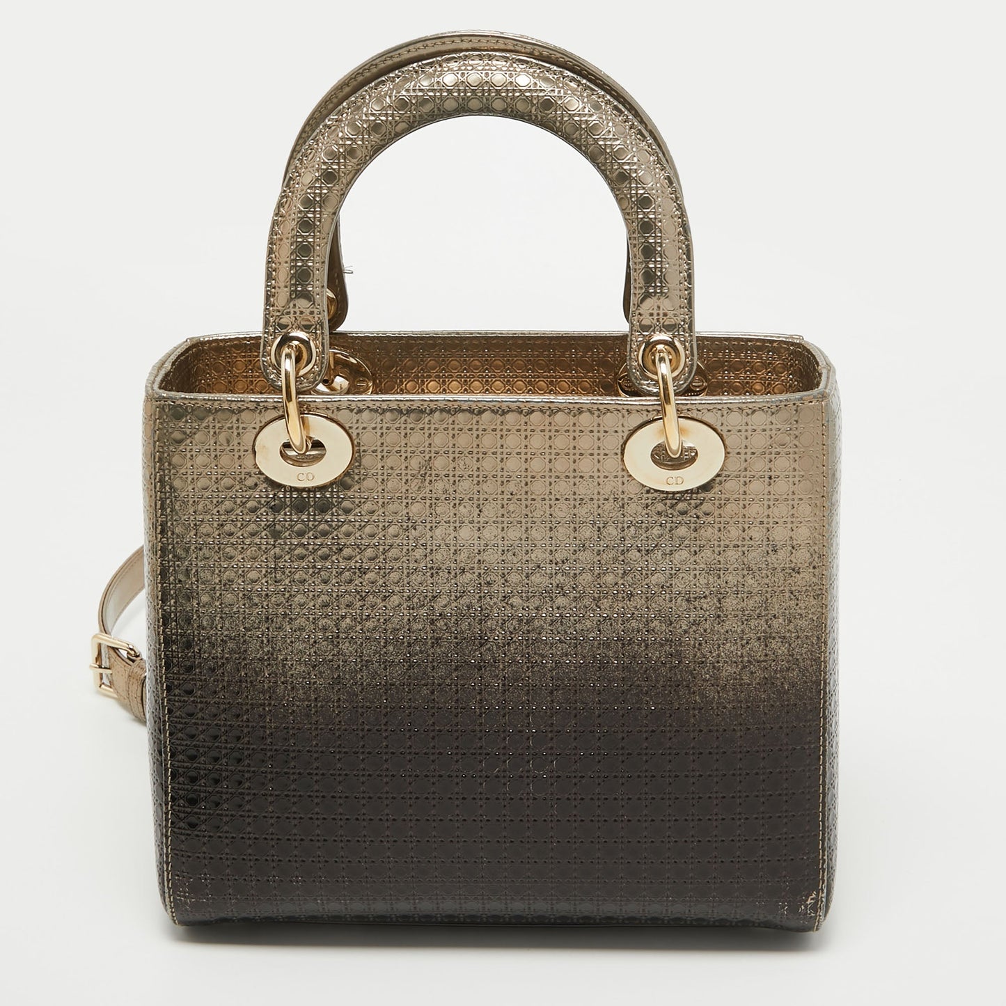 DIOR Ombre Gold Micro Cannage Patent Leather Medium Lady  Tote