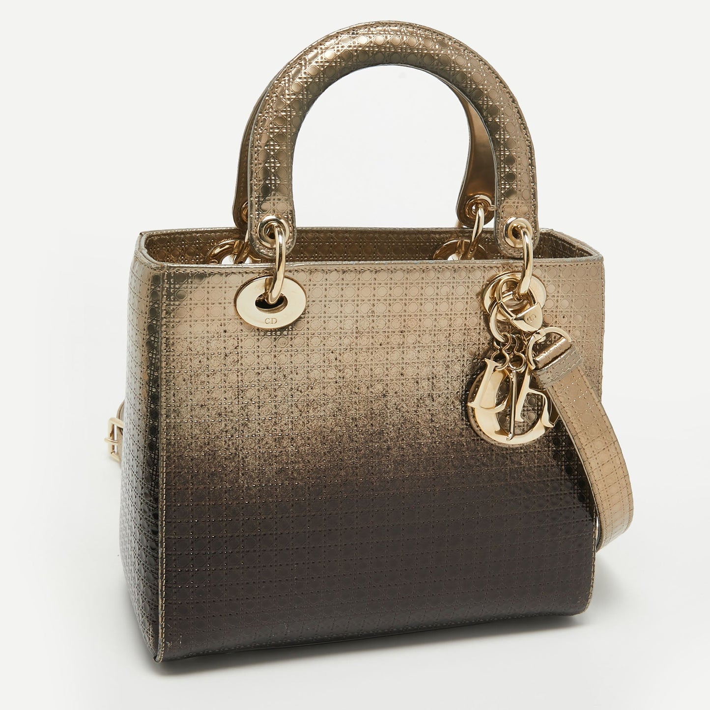 DIOR Ombre Gold Micro Cannage Patent Leather Medium Lady  Tote