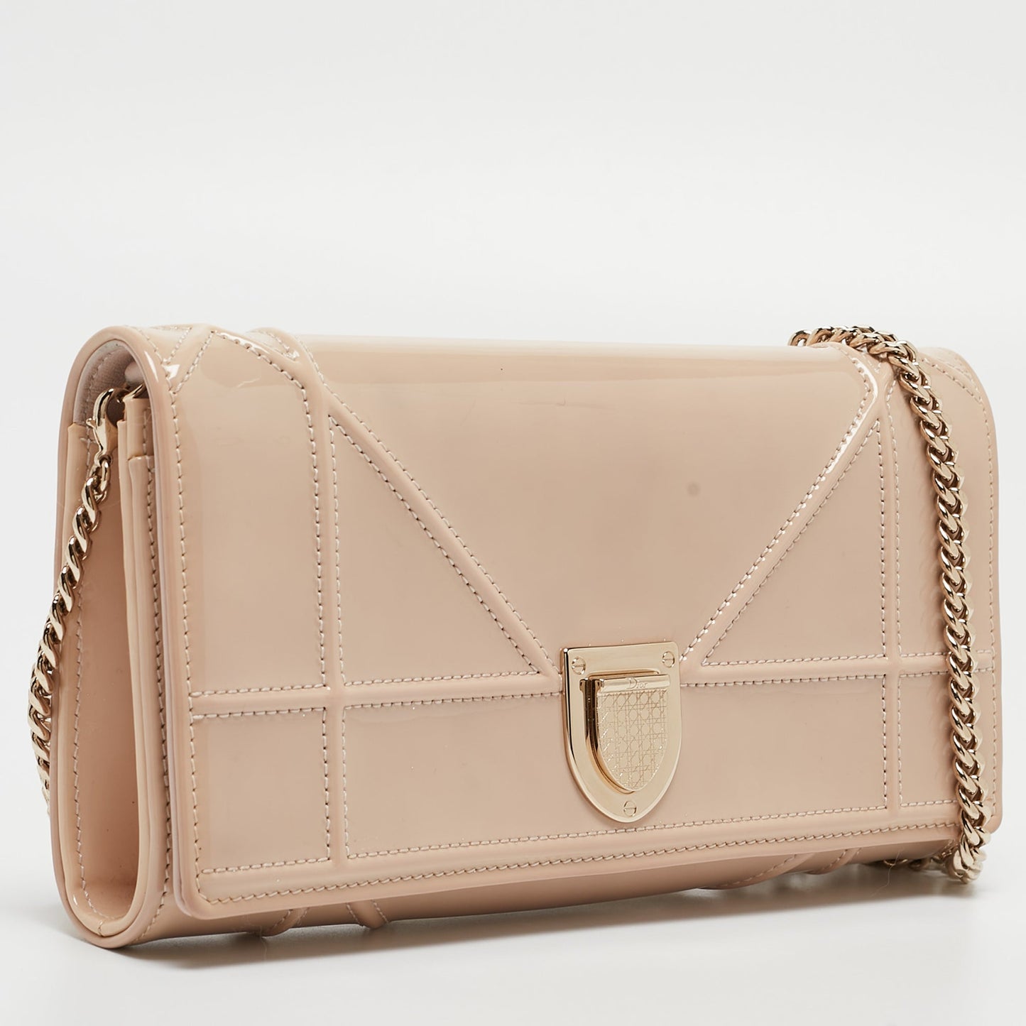 DIOR Beige Patent Leather ama Wallet on Chain