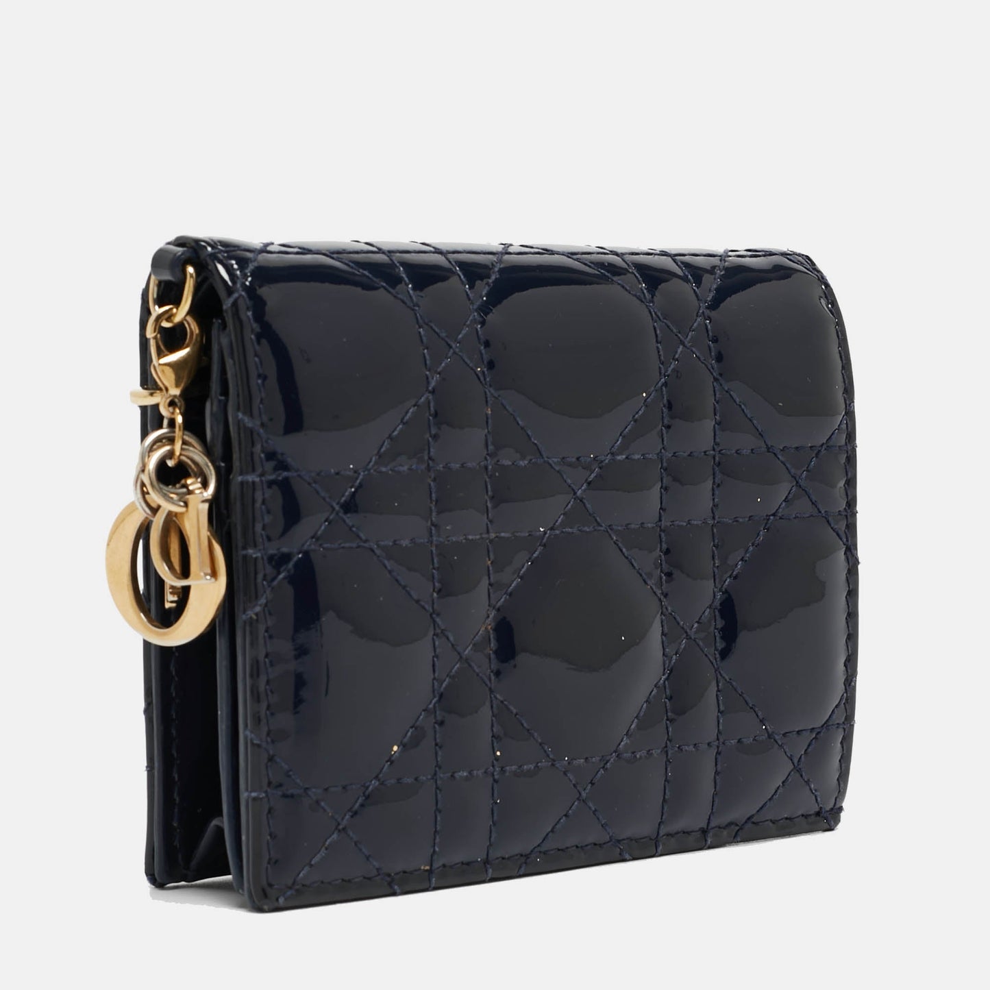 DIOR Navy Blue Cannage Patent Leather Mini Lady  Wallet