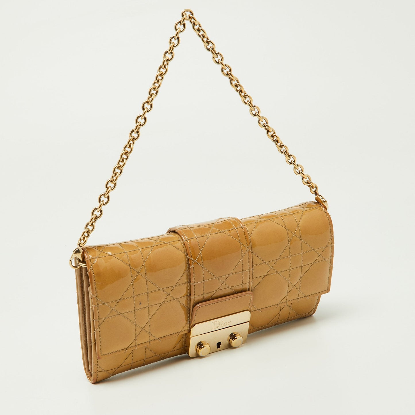 DIOR Beige Cannage Patent Leather New Lock Wallet on Chain