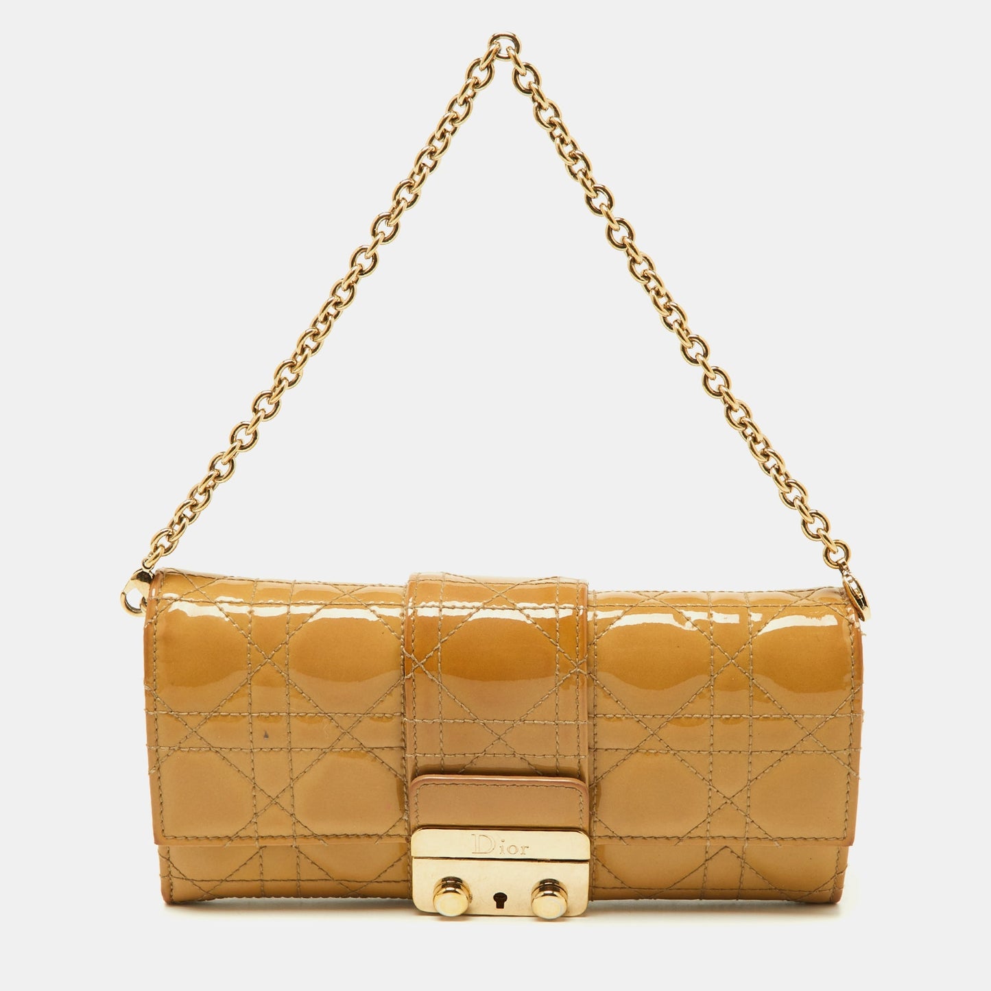 DIOR Beige Cannage Patent Leather New Lock Wallet on Chain