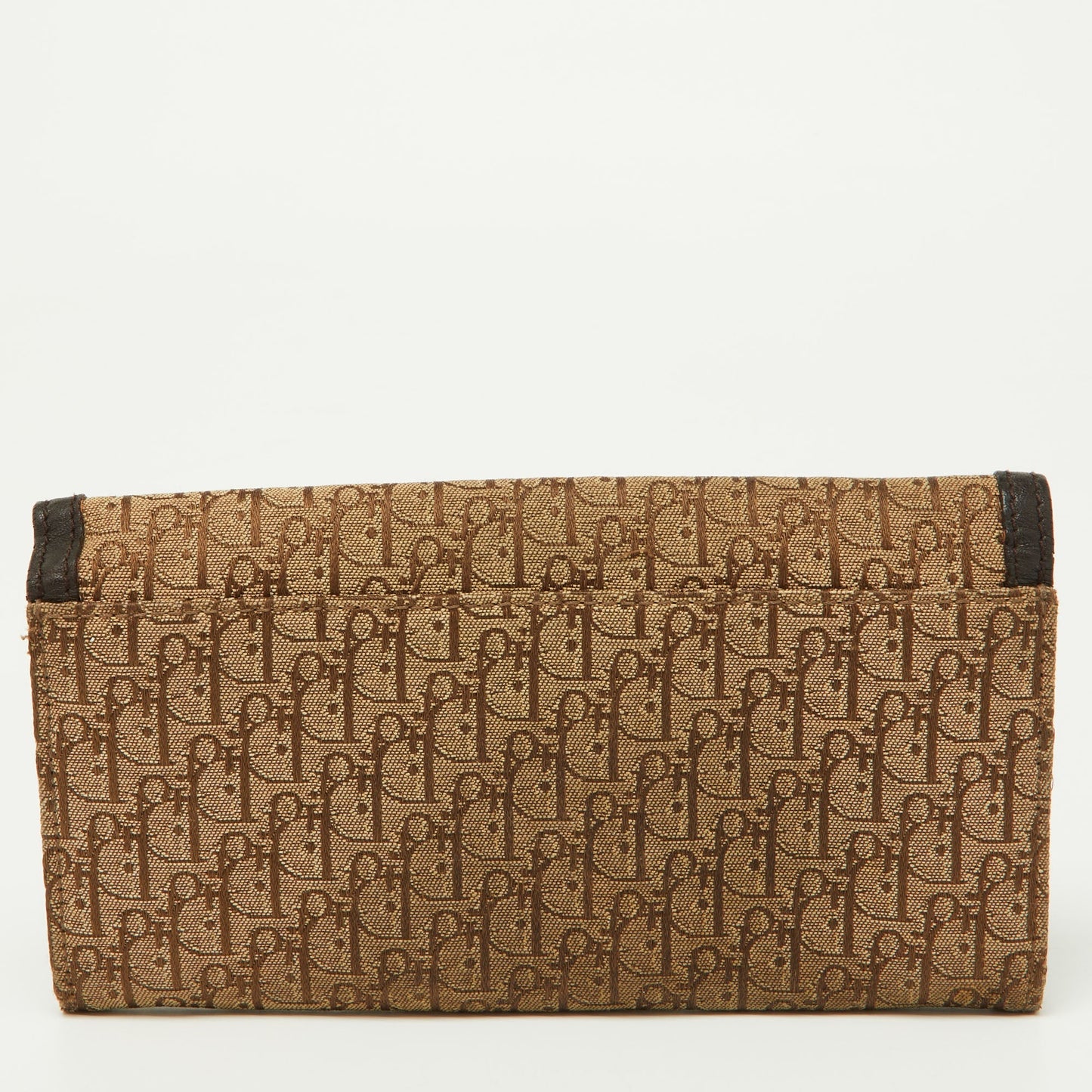 DIOR Beige/Brown Oblique Canvas and Leather Flap Continental Wallet