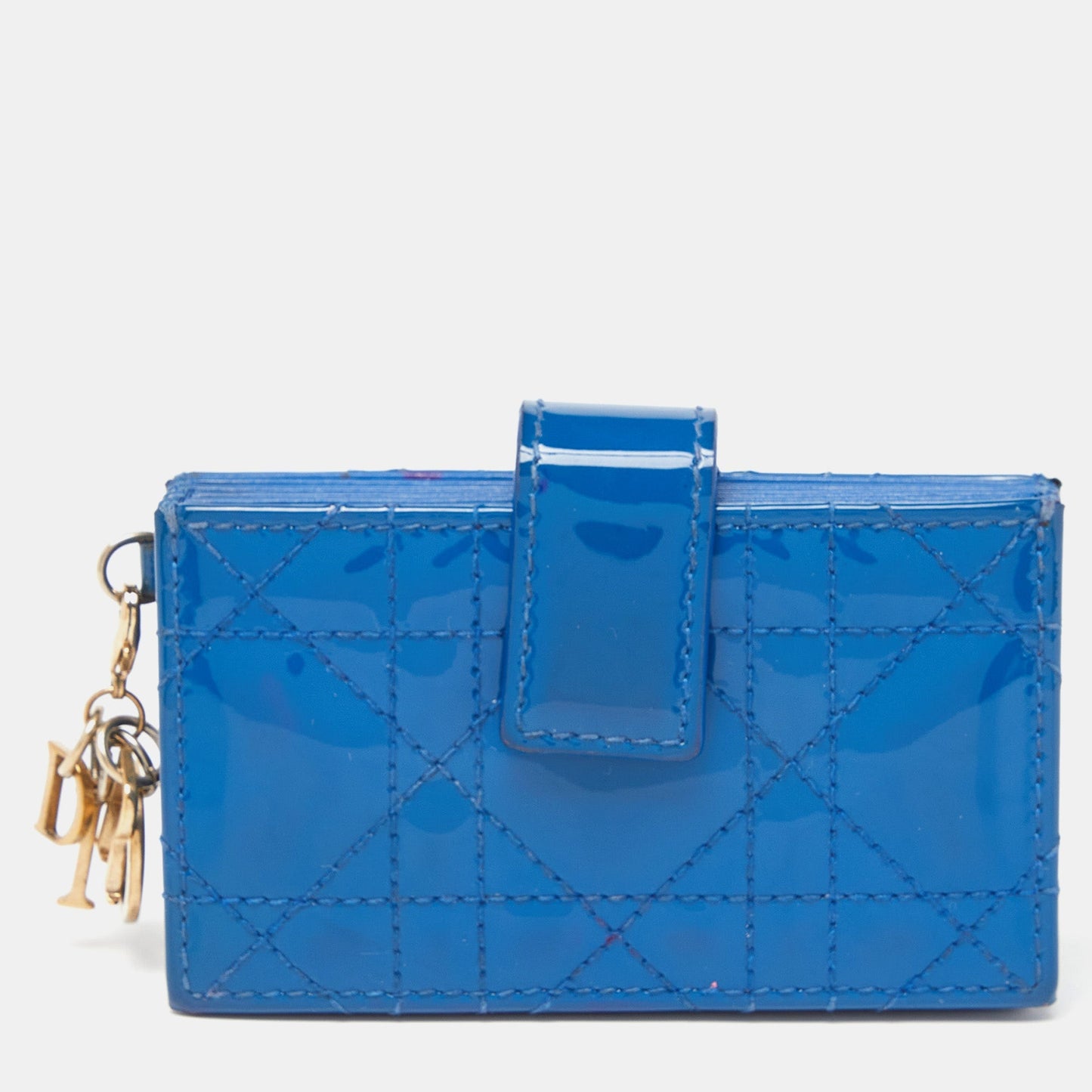 DIOR Blue Cannage Patent Leather 5 Gusset Card Holder