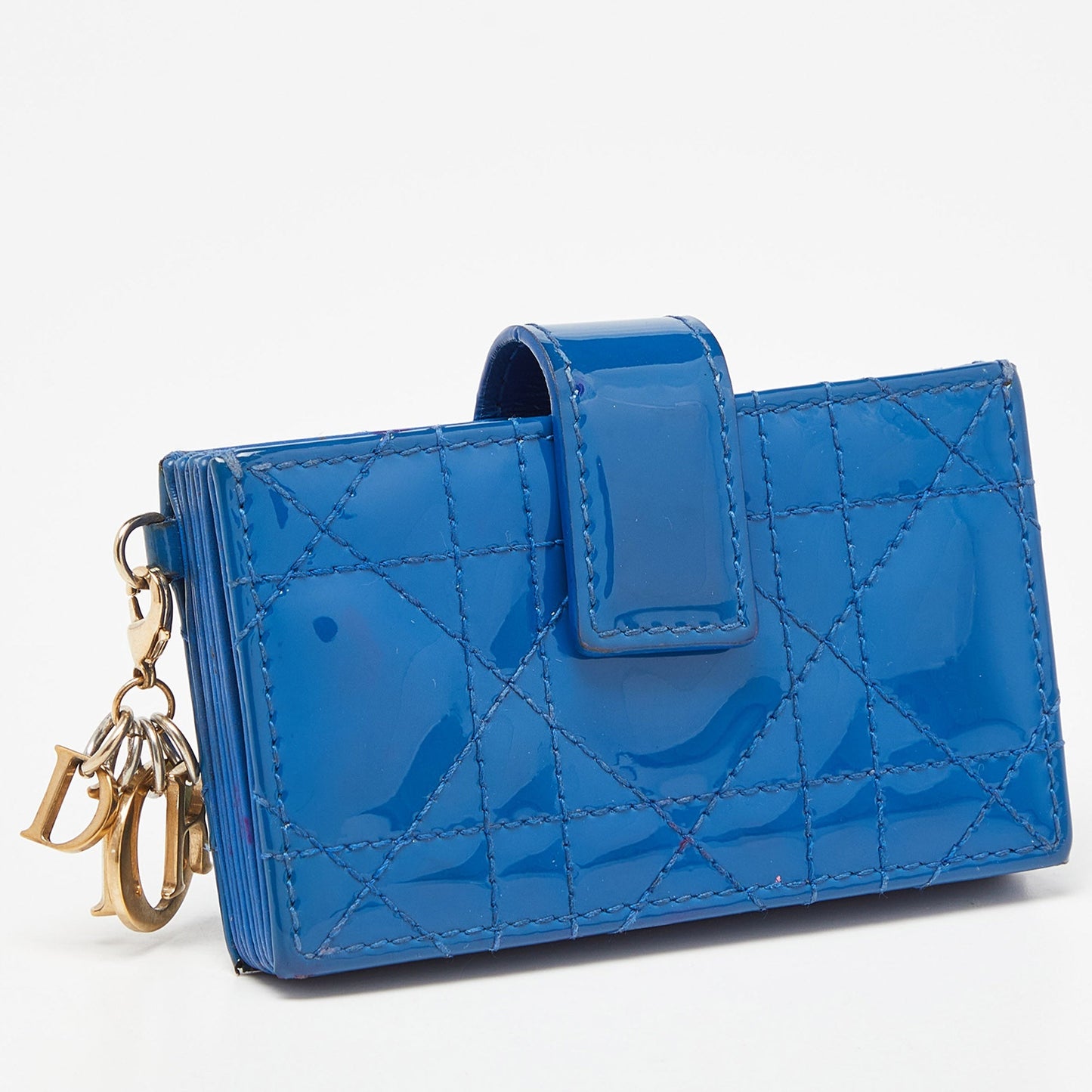 DIOR Blue Cannage Patent Leather 5 Gusset Card Holder
