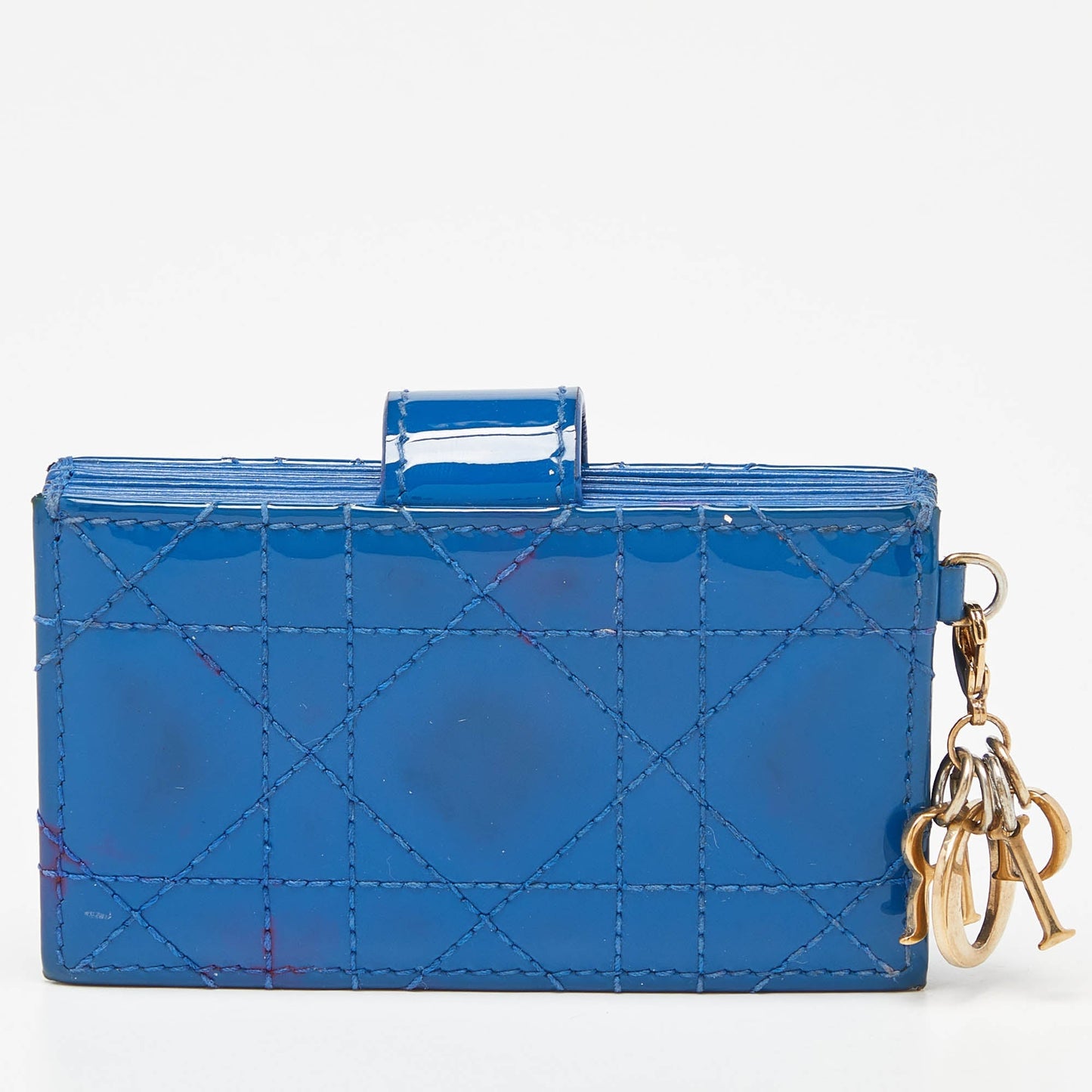DIOR Blue Cannage Patent Leather 5 Gusset Card Holder