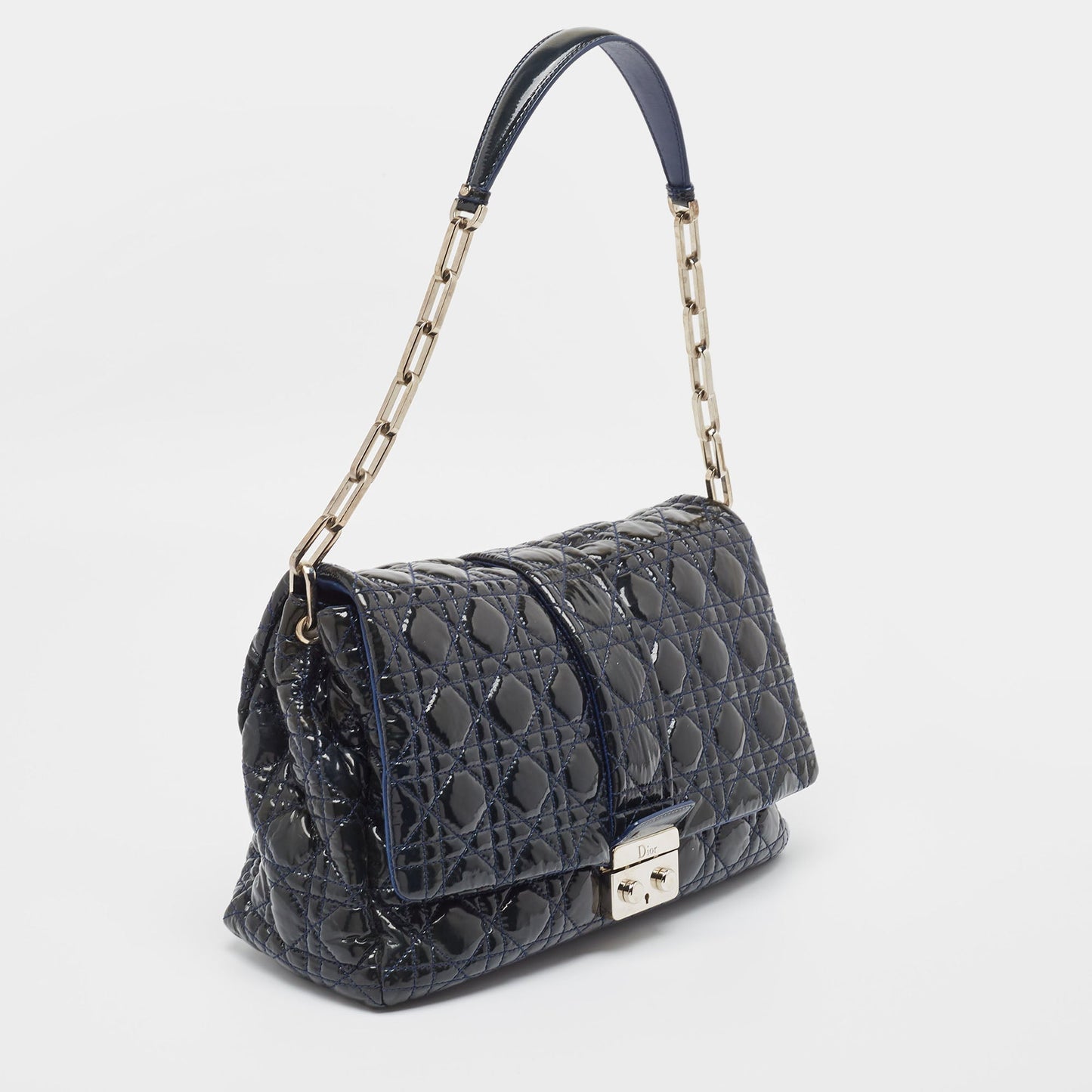 DIOR Navy Blue Cannage Patent Leather Miss  Shoulder Bag